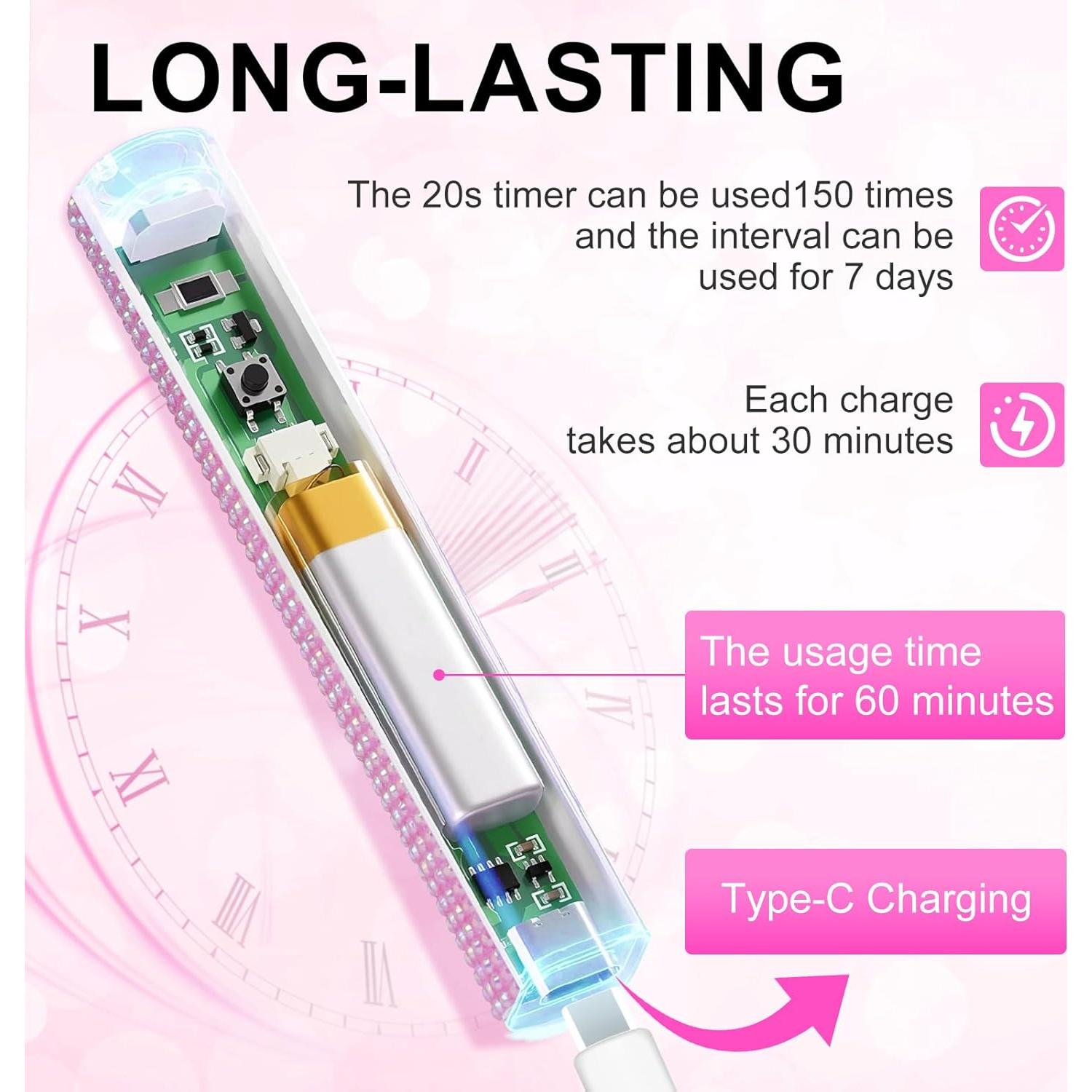 Lámpara UV de Mano ANYINS Rosa Inalámbrica 80g con Pantalla LED