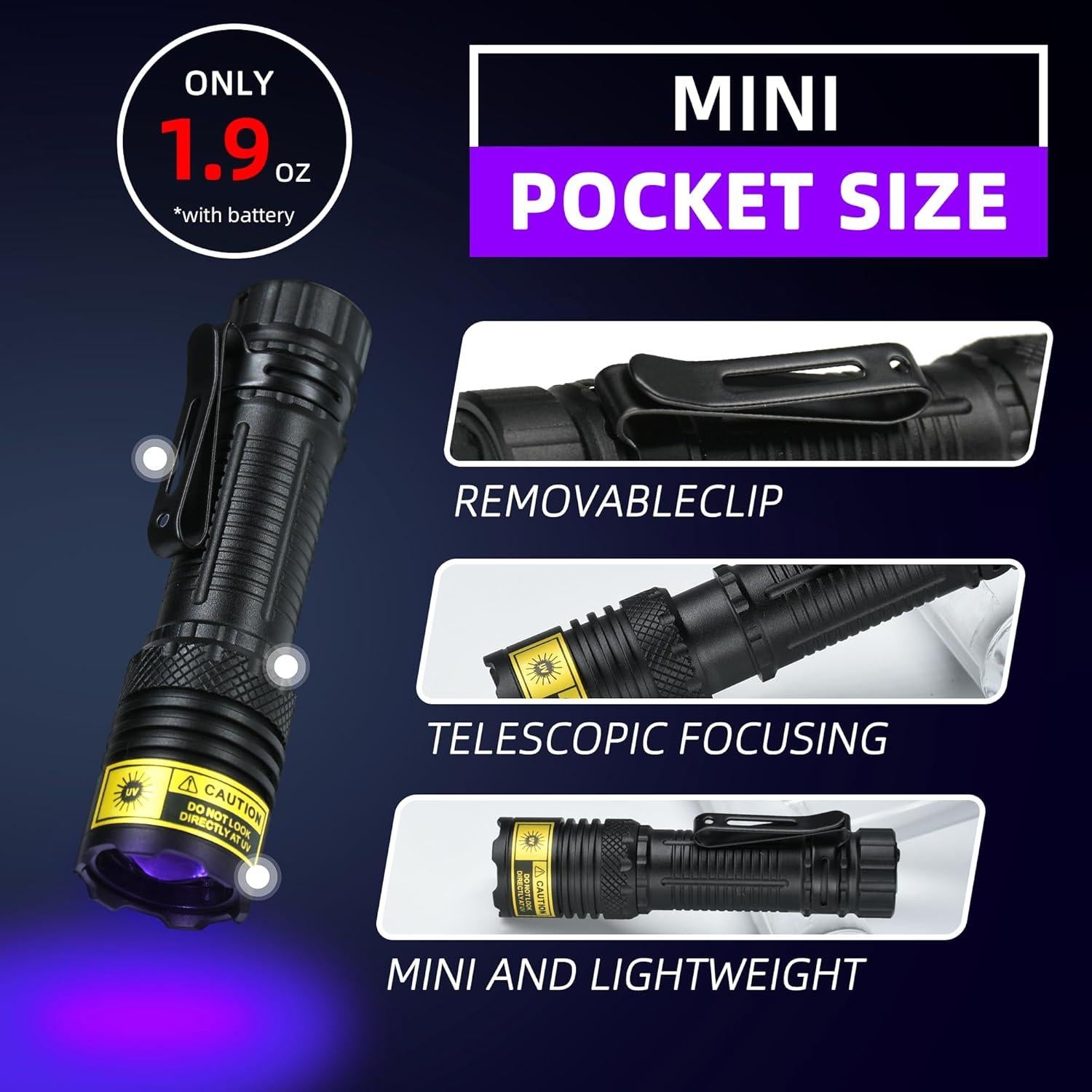 Linterna UV Recargable DARKBEAM 395nm Mini LED Resistente