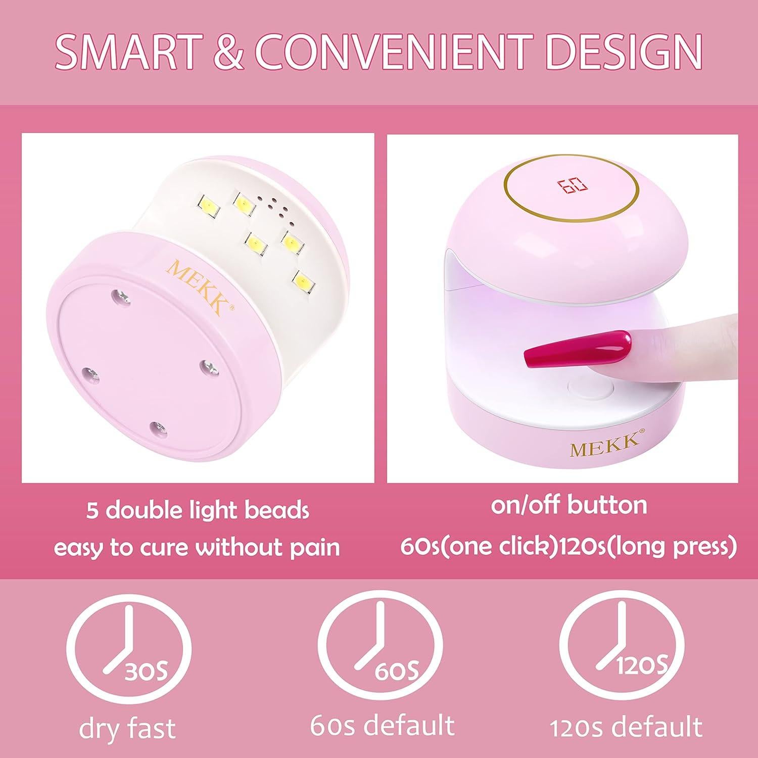 Lámpara UV LED para Uñas MEKK 18W Mini Portátil Rosa