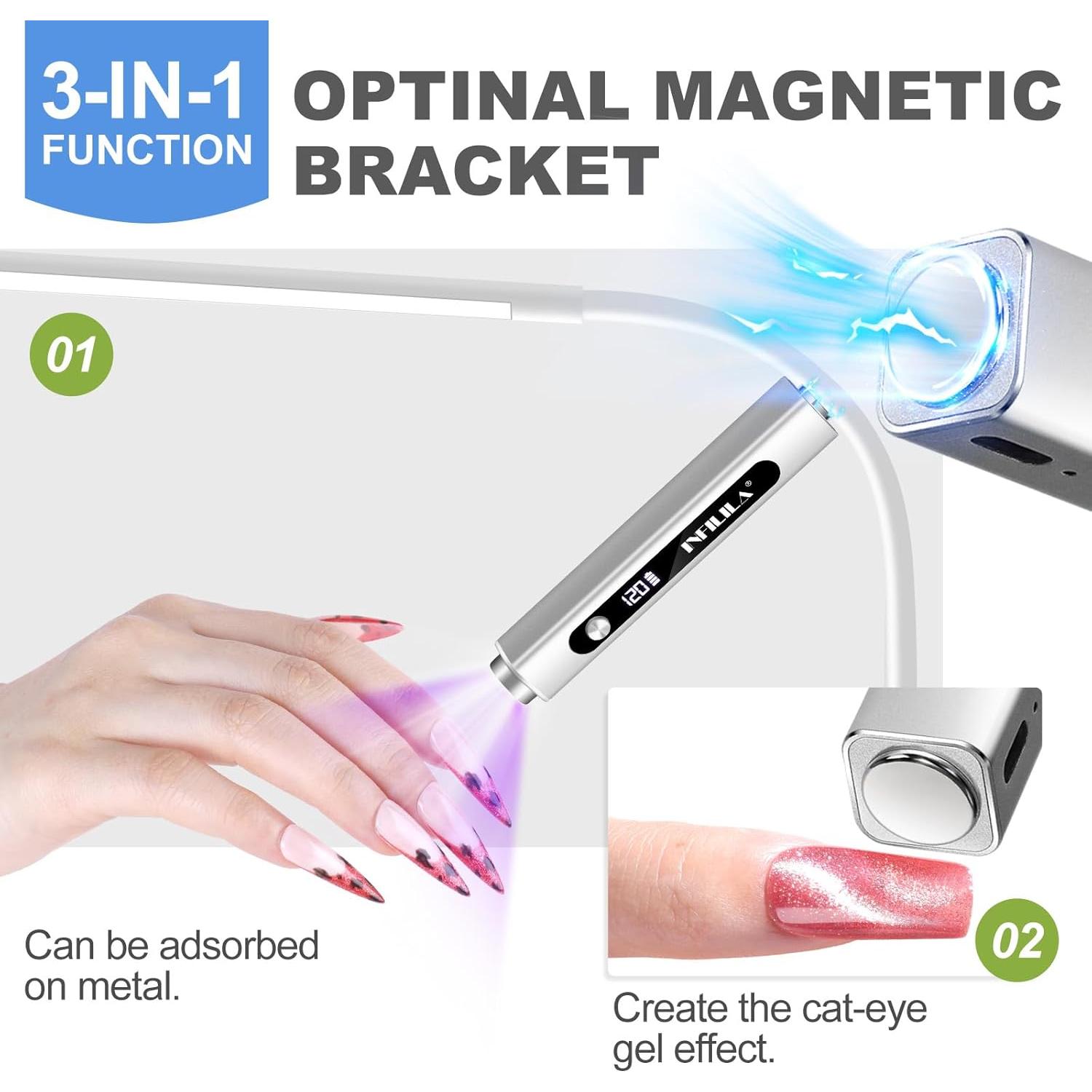 Lámpara UV Portátil INFILILA para Uñas de Gel 3-en-1 Plata