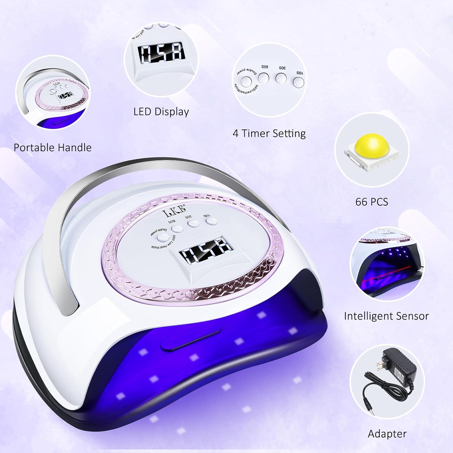 Lámpara UV LED 288W LKE para Uñas de Gel con 66 Perlas