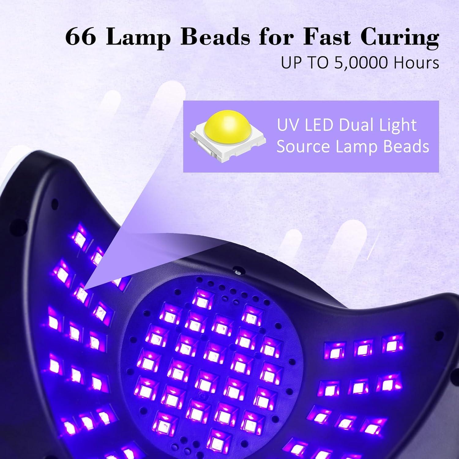 Lámpara UV LED 288W LKE para Uñas de Gel con 66 Perlas