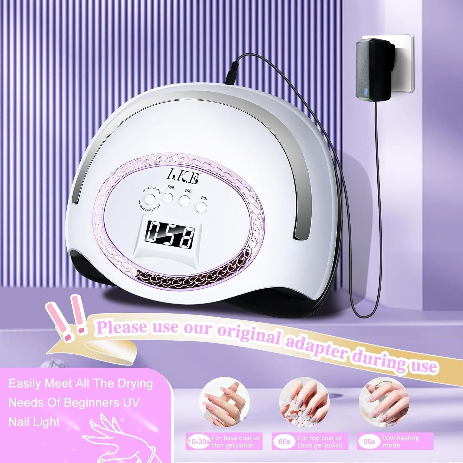 Lámpara UV LED 288W LKE para Uñas de Gel con 66 Perlas