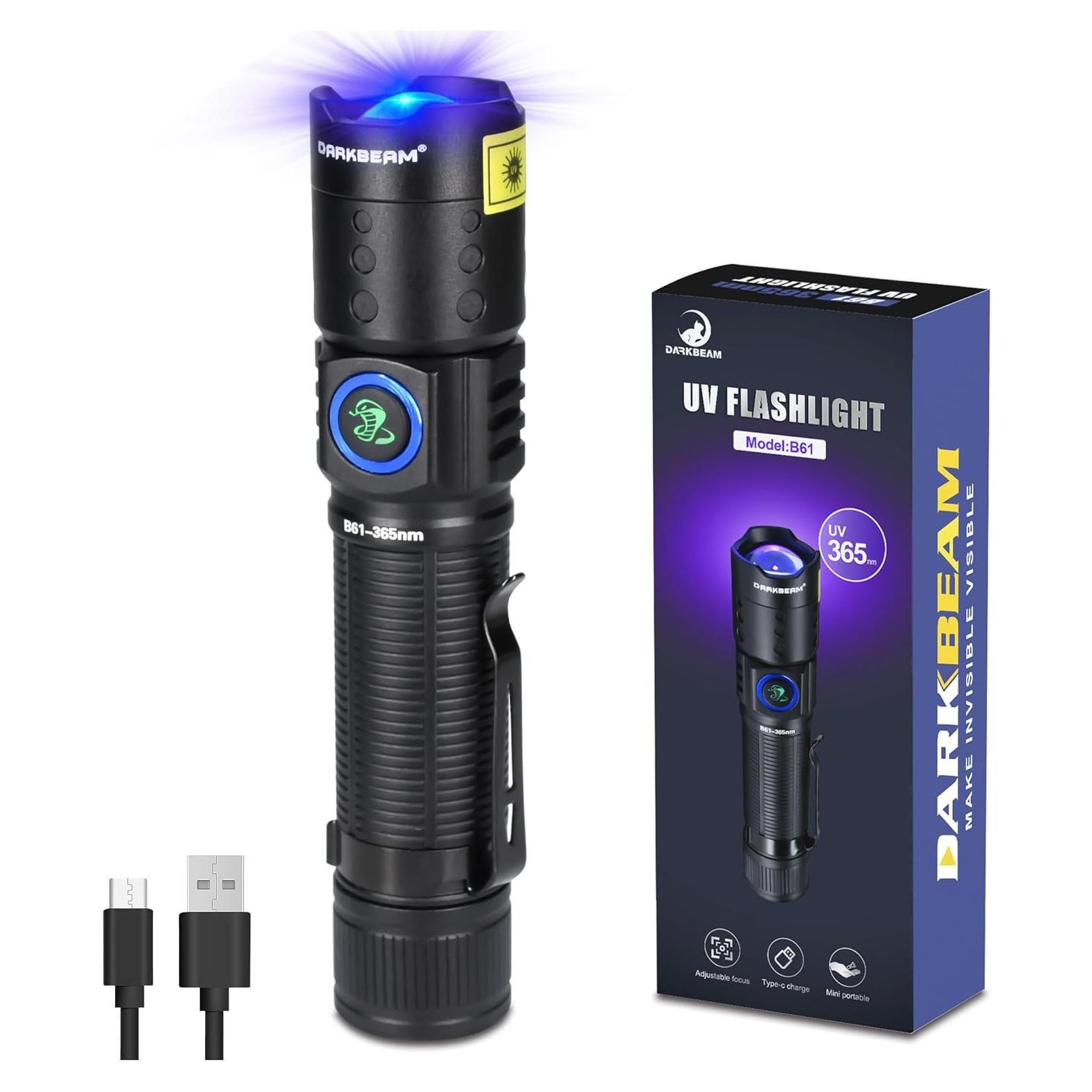 Linterna UV 365nm DARKBEAM Recargable USB-C Resistente Agua