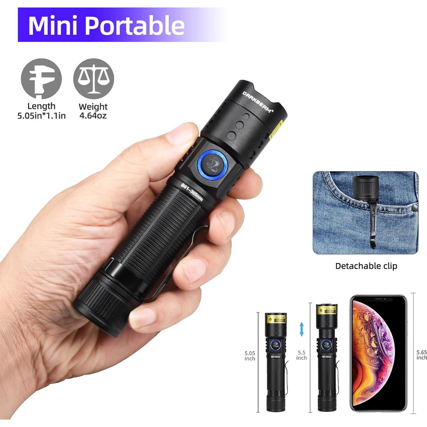 Linterna UV 365nm DARKBEAM Recargable USB-C Resistente Agua