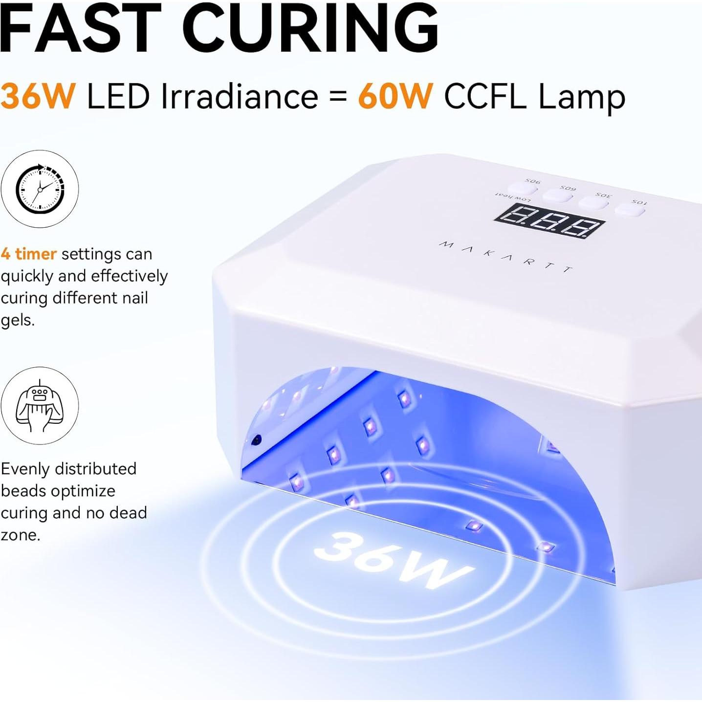 Lámpara de Uñas UV LED Makartt Aurora 36W Recargable