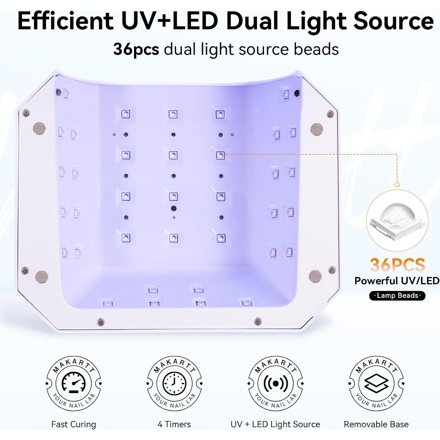 Lámpara de Uñas UV LED Makartt Aurora 36W Recargable