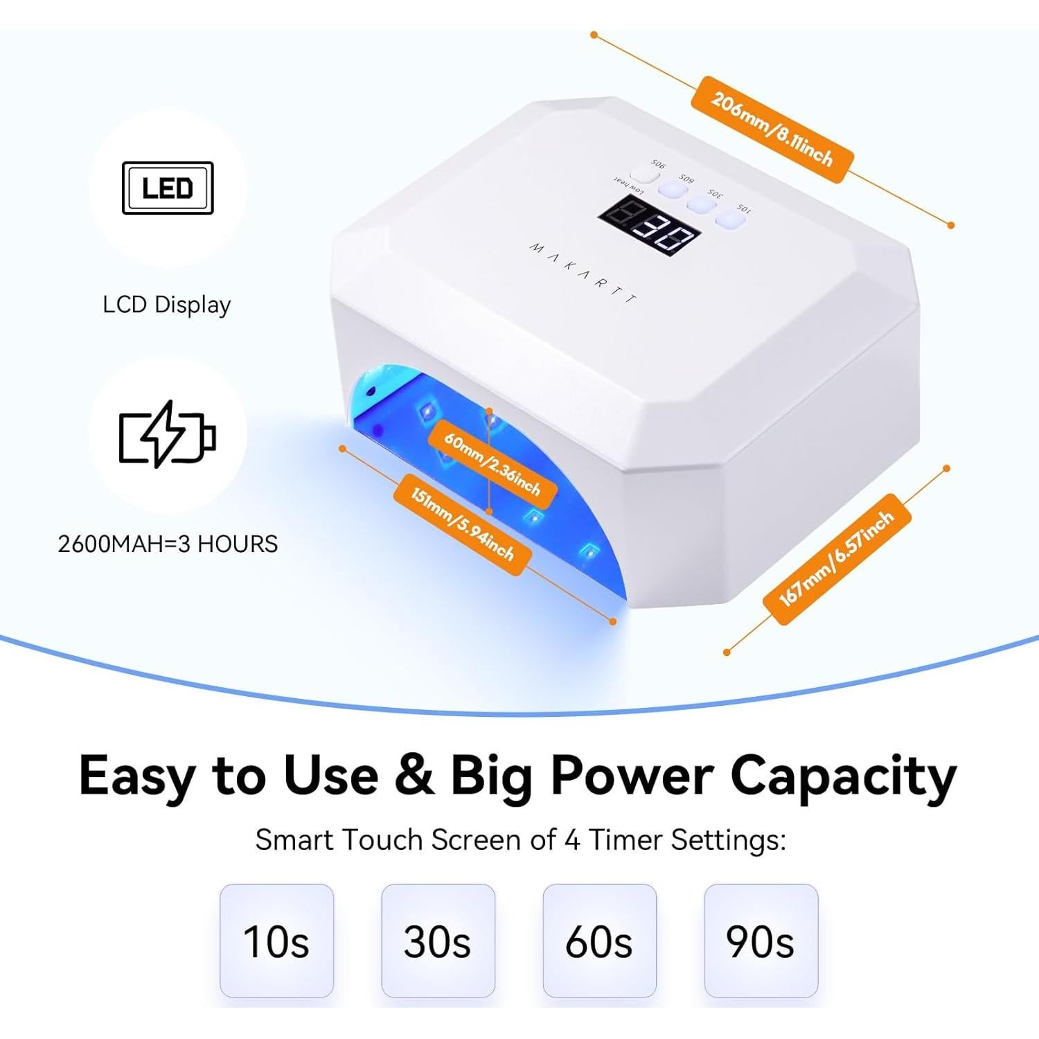 Lámpara de Uñas UV LED Makartt Aurora 36W Recargable