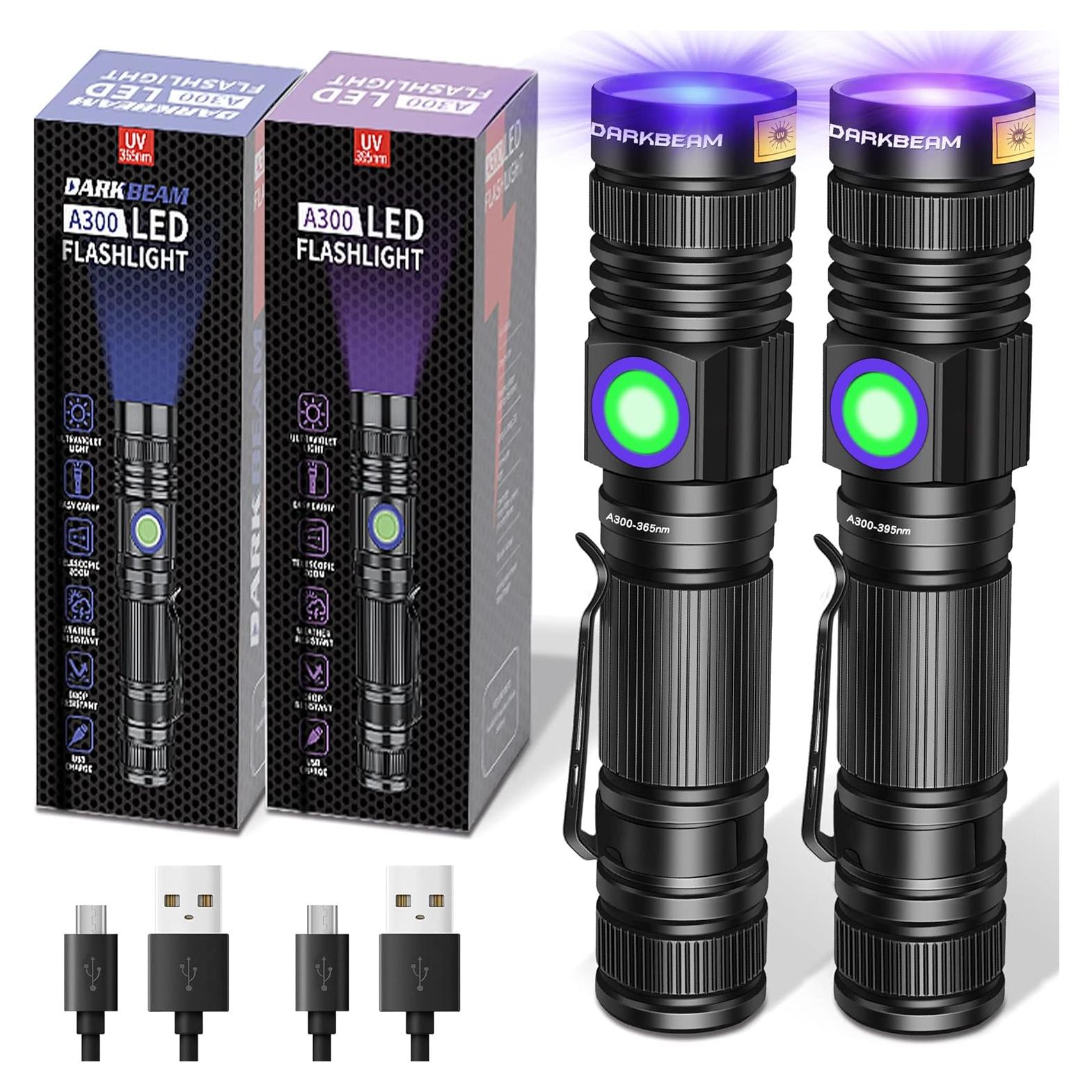 Linternas UV DARKBEAM 365nm y 395nm Recargables USB - Paquete de 2