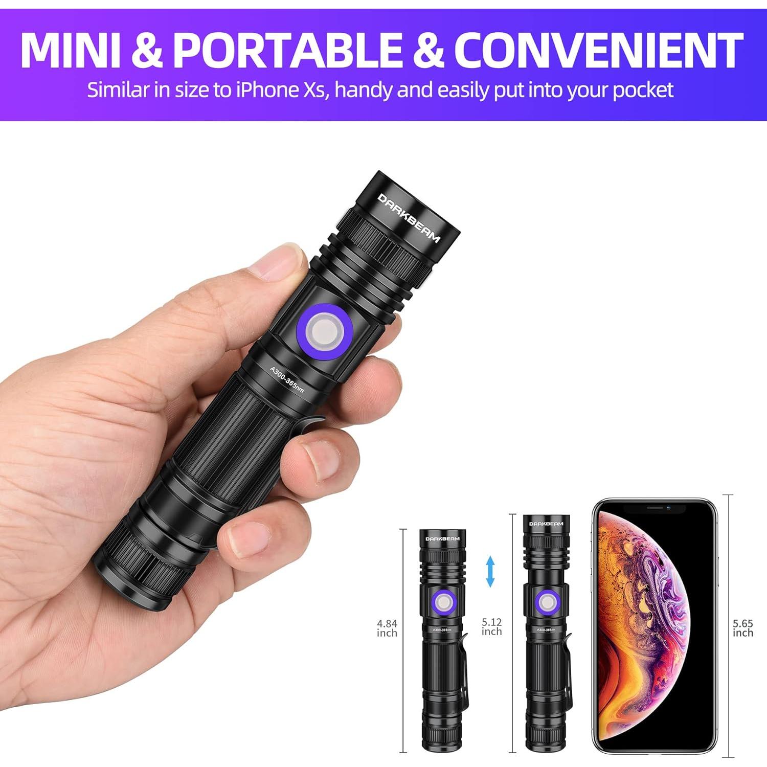 Linternas UV DARKBEAM 365nm y 395nm Recargables USB - Paquete de 2