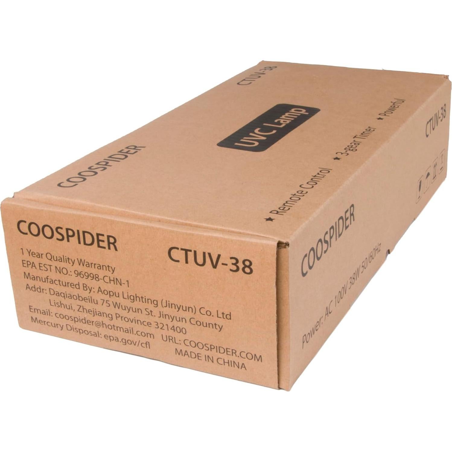 Lámpara desinfectante UV Coospider 38W con control remoto