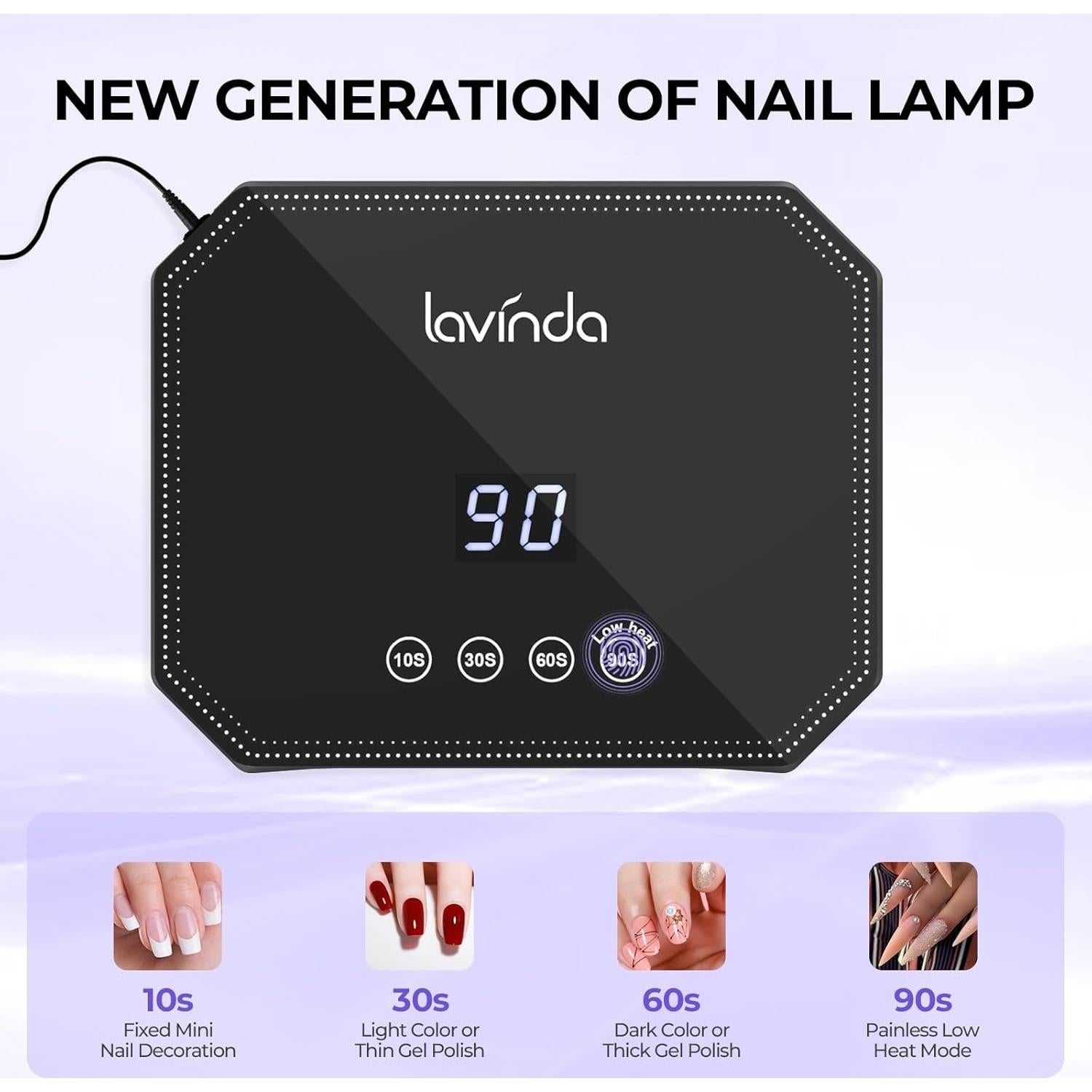 Lámpara de Uñas UV LED Lavinda 54W - Pantalla LCD, 4 Temporizadores