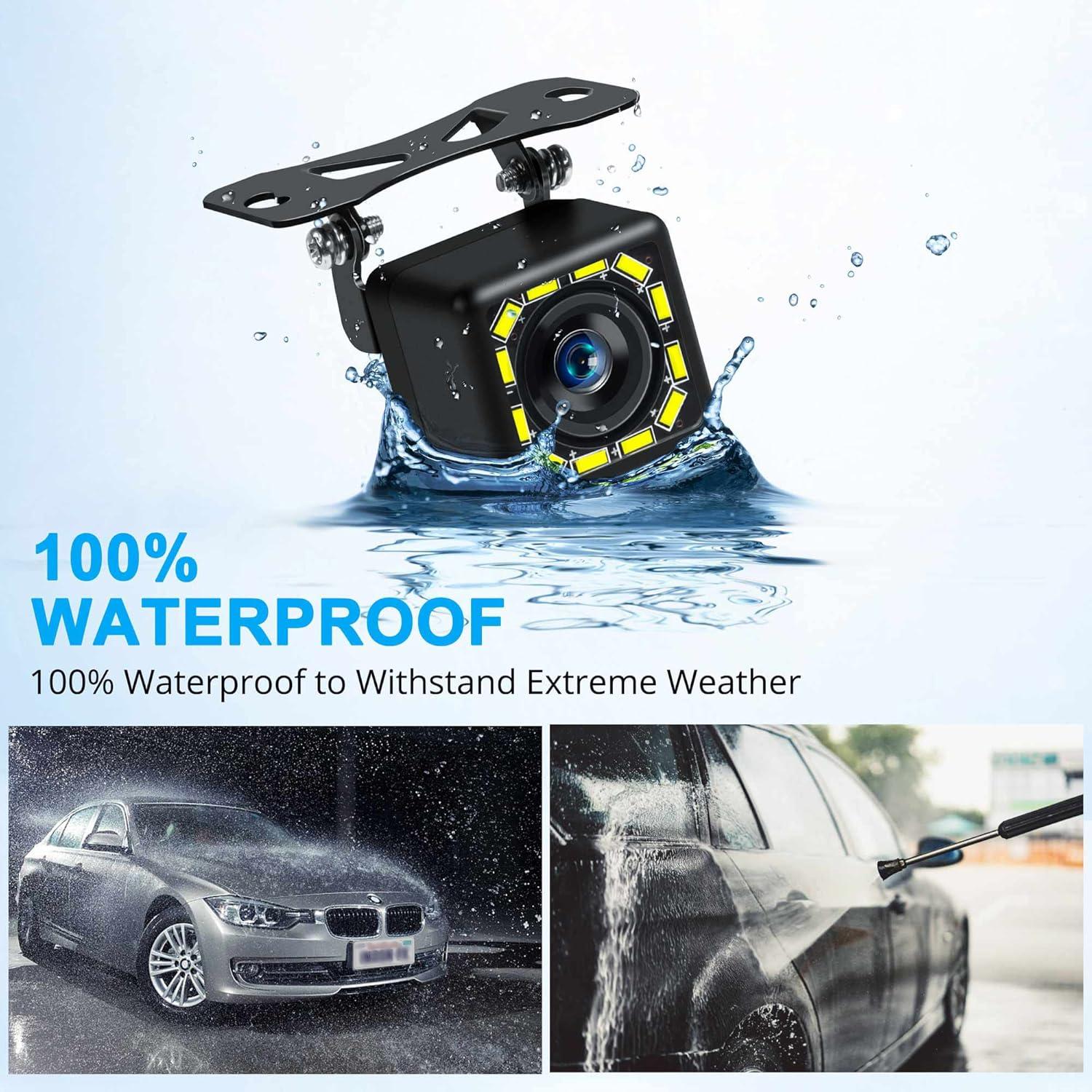 Car Backup Camera, Rear View Camera Ultra HD 12 LED Night Vision,Waterproof Reverse Camera 140° Wide View Angel with Multiple Mount Brackets for Universal Cars,SUV,Trucks,RV and More