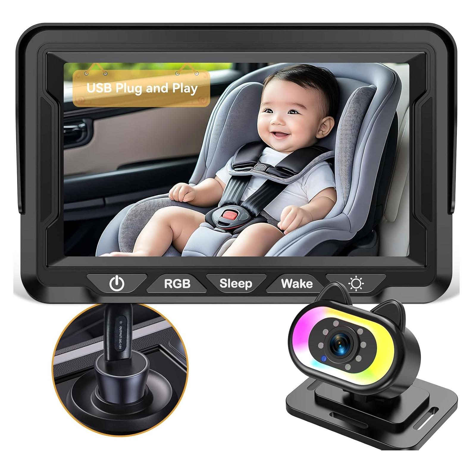 Cámara para Bebés en el Coche HD 1080P Wkzay - 150° Ángulo