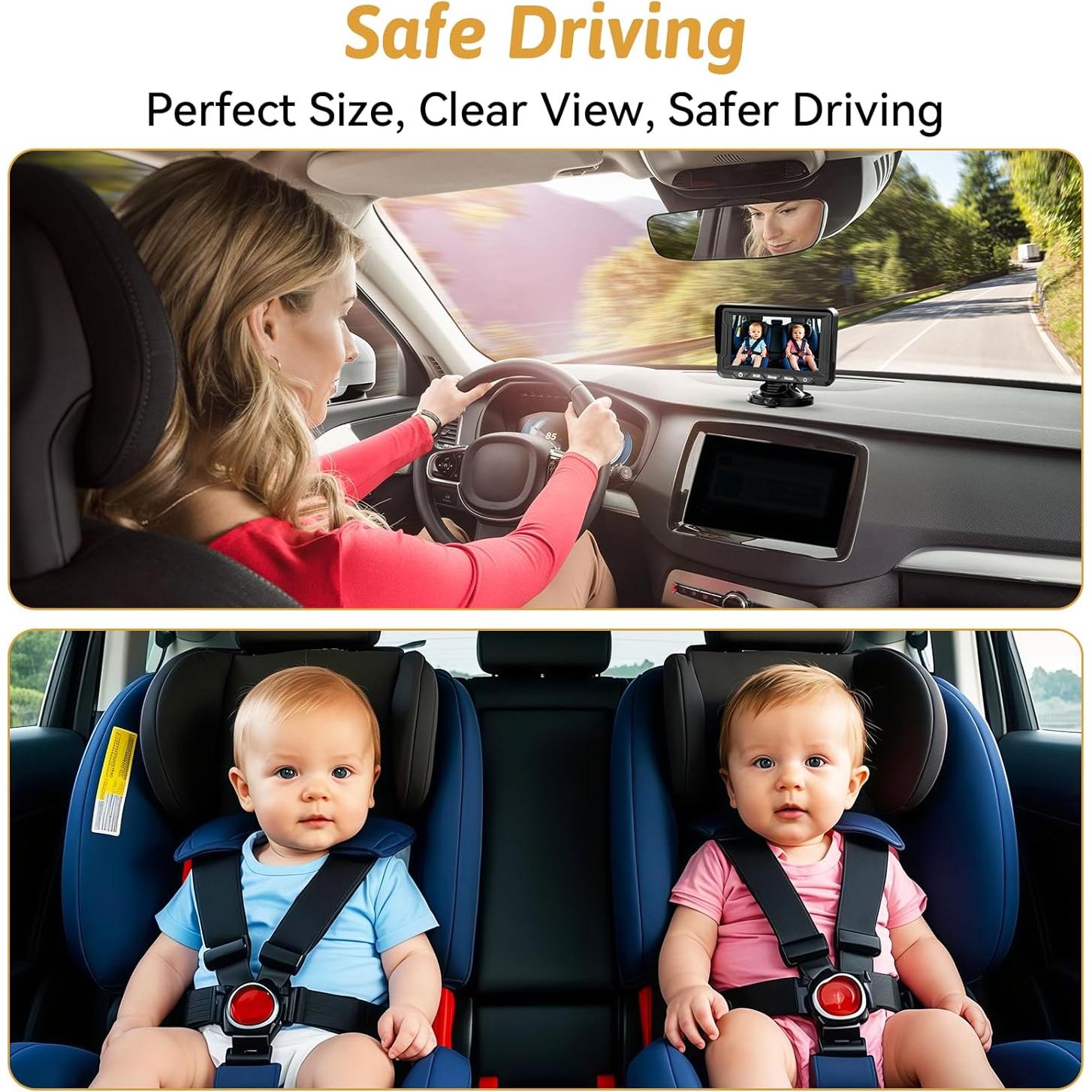 Cámara para Bebés en el Coche HD 1080P Wkzay - 150° Ángulo