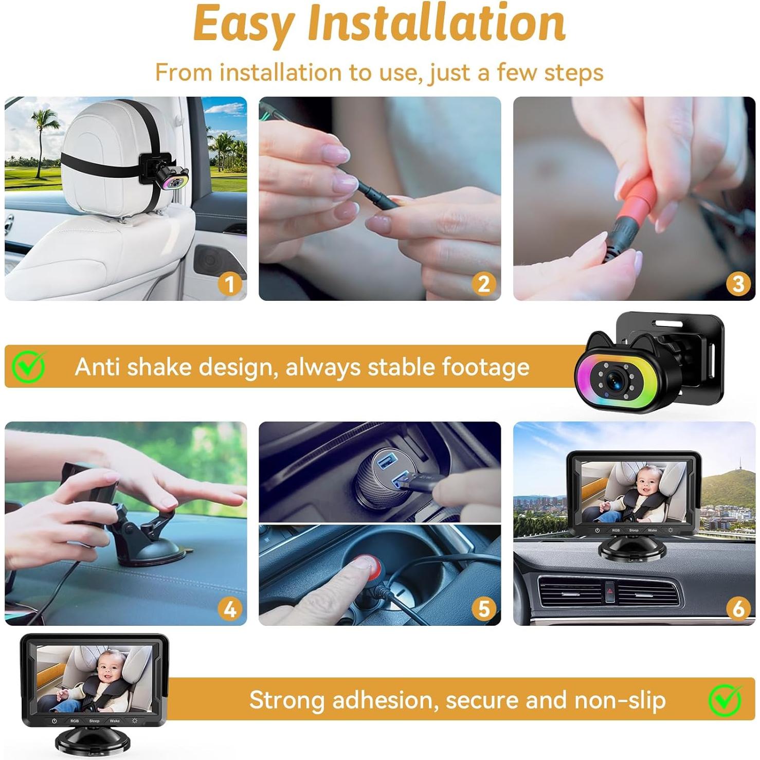 Cámara para Bebés en el Coche HD 1080P Wkzay - 150° Ángulo