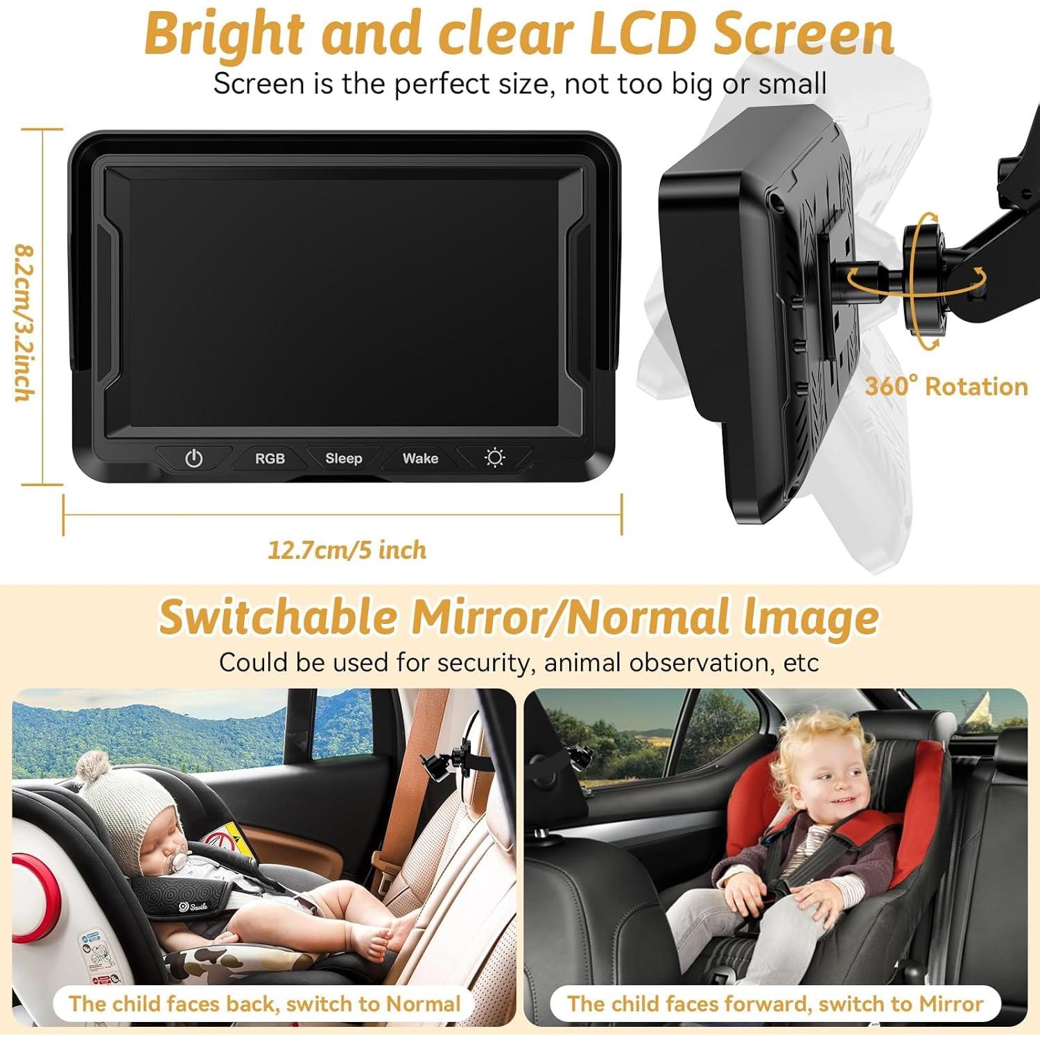 Cámara para Bebés en el Coche HD 1080P Wkzay - 150° Ángulo