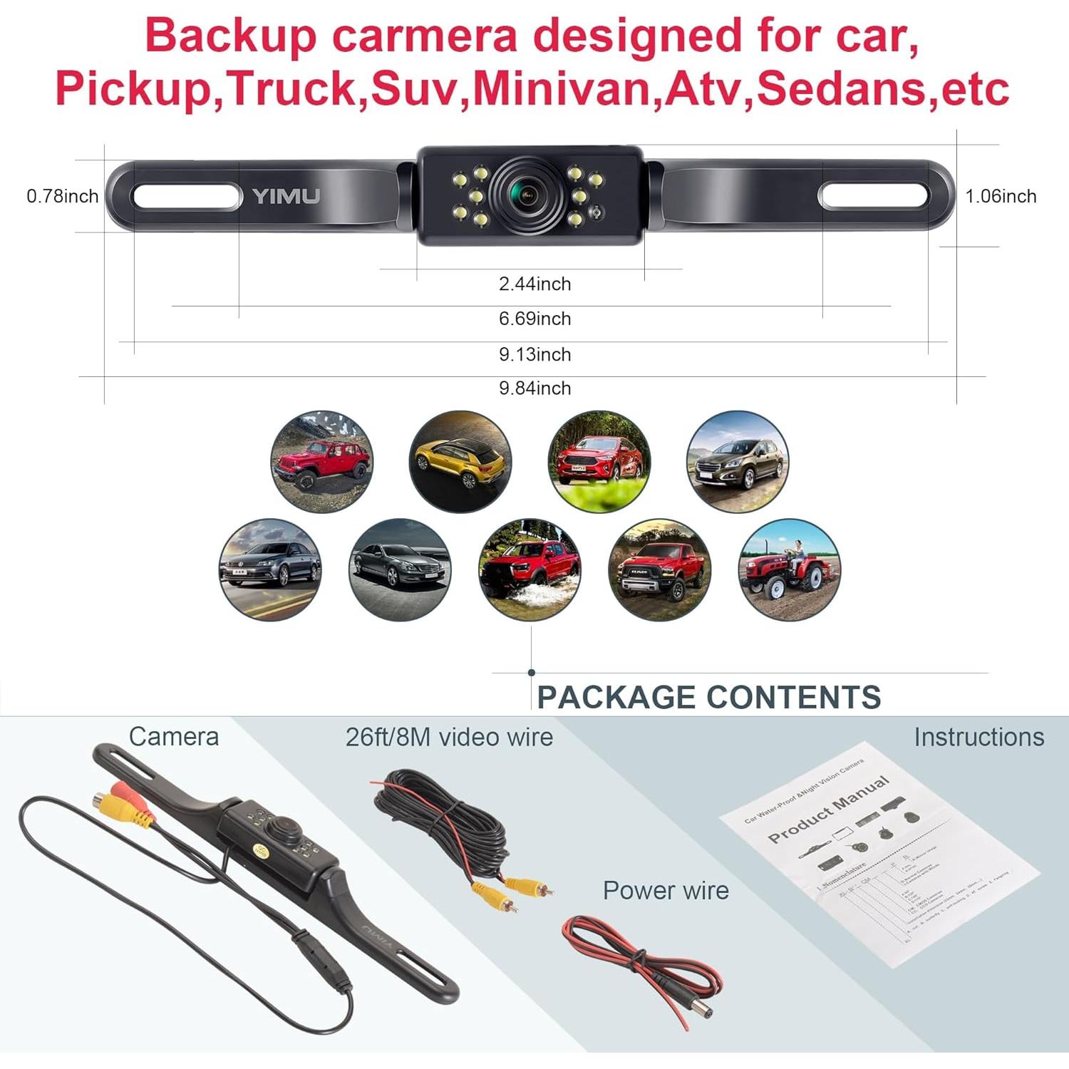 Cámara de Respaldo YIMU HD con 7 LEDs, Impermeable IP69K