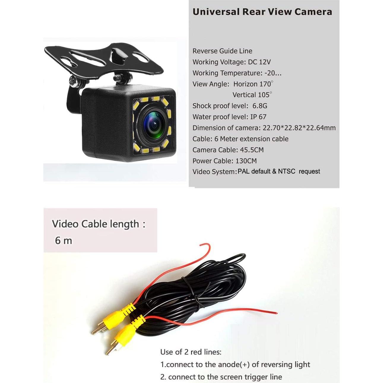 Cámara de Respaldo CAMECHO LED 170° Impermeable Visión Nocturna