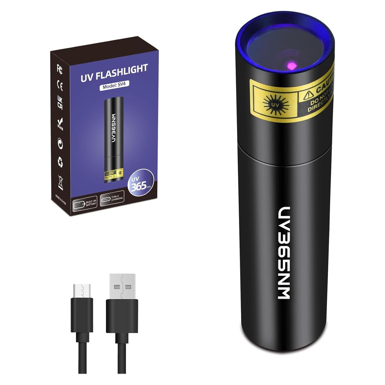 Linterna UV Recargable 365nm WMCODMW Mini Luz Negra Portátil