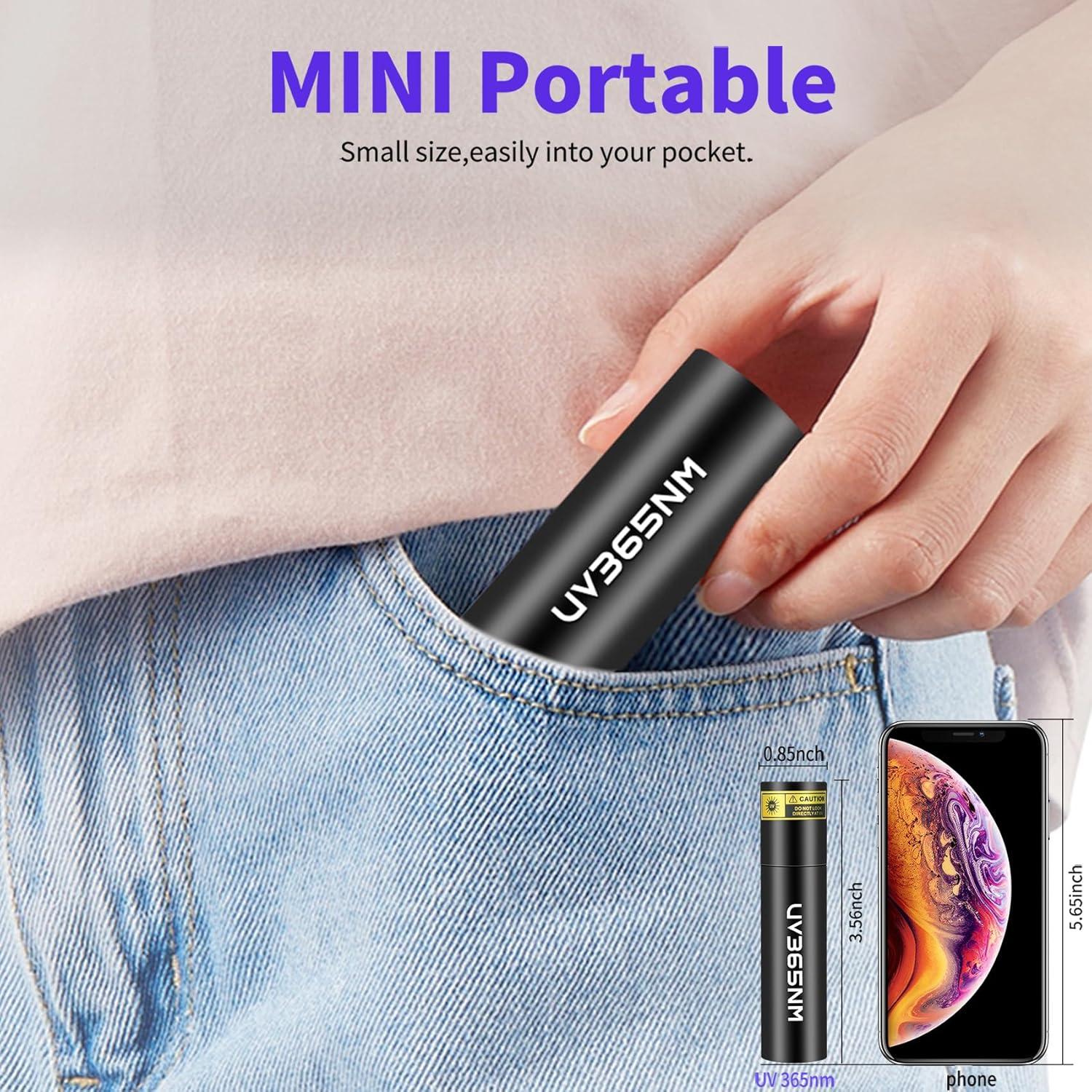 Linterna UV Recargable 365nm WMCODMW Mini Luz Negra Portátil