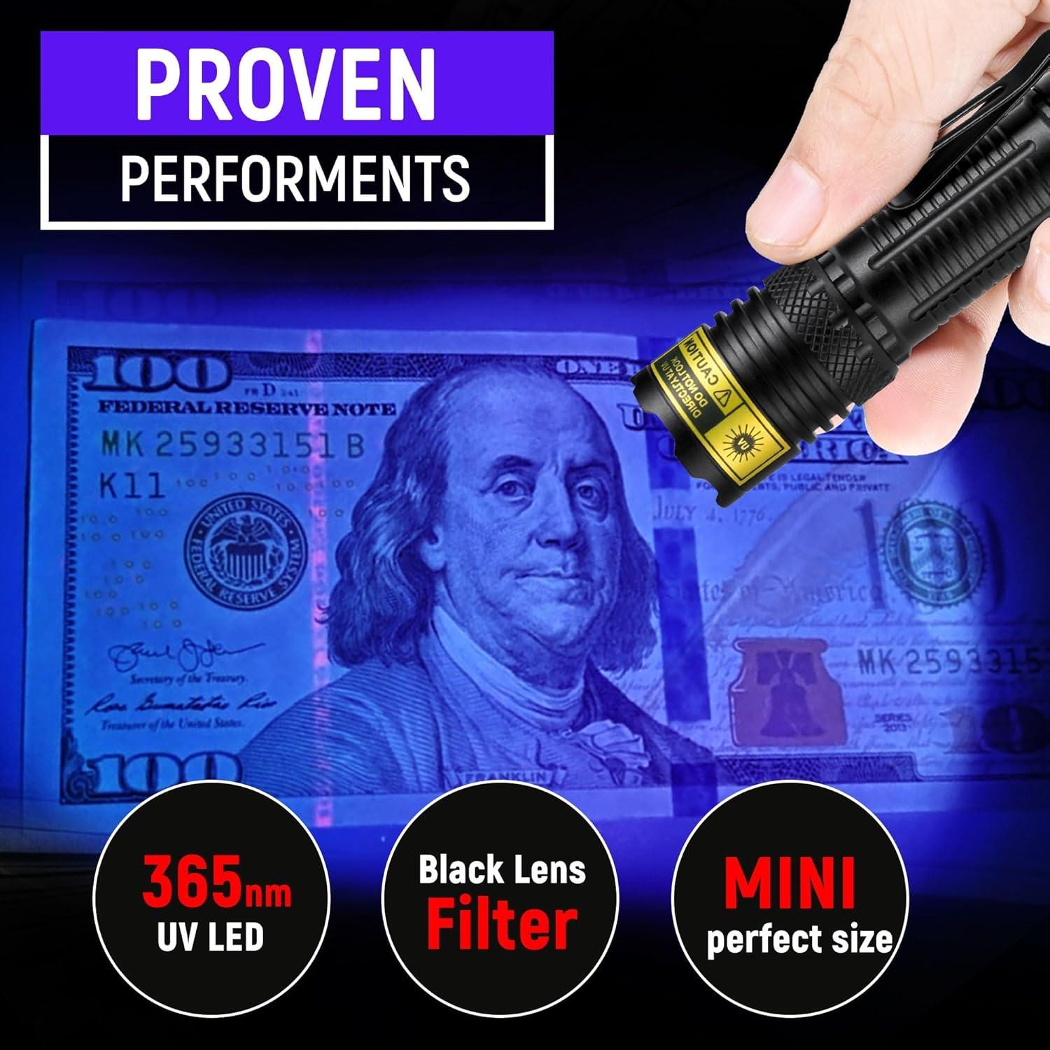 Linterna UV recargable VMTENMV 365nm mini luz negra LED