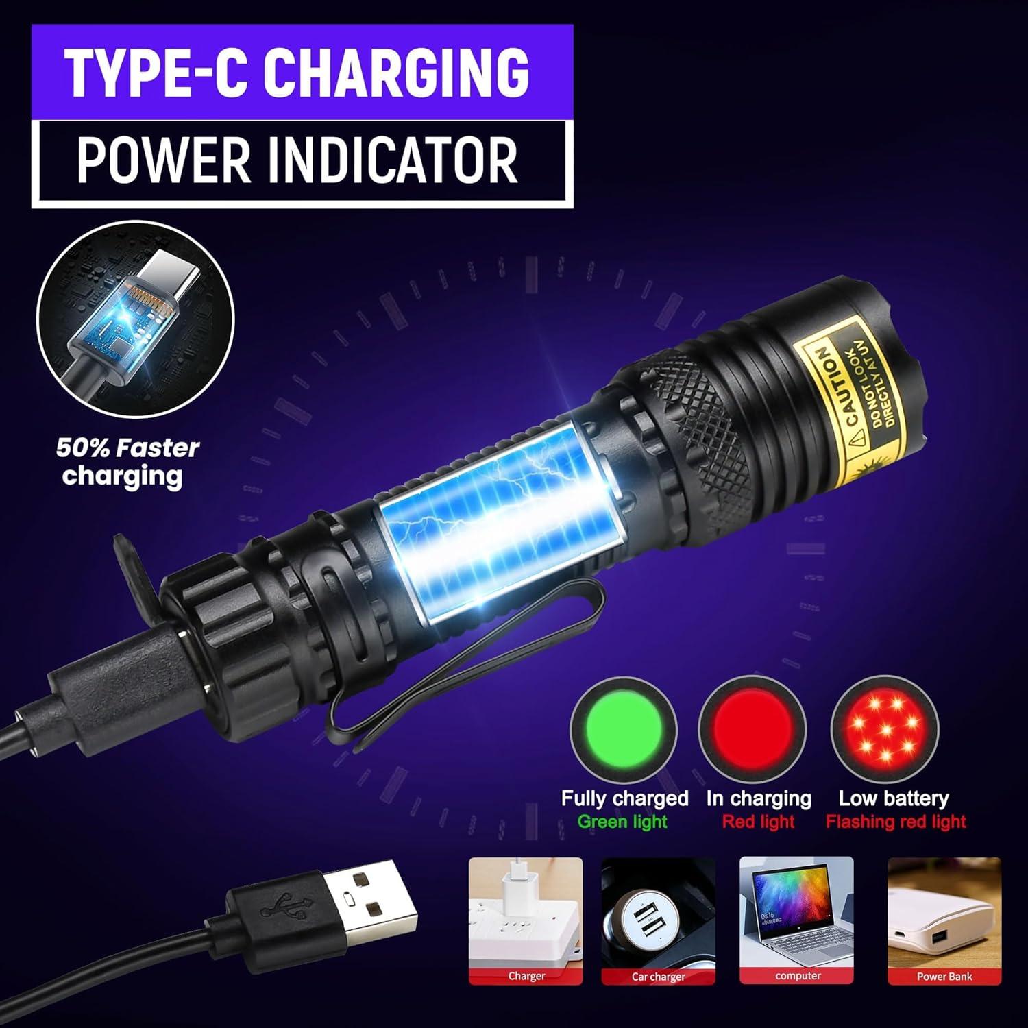 Linterna UV recargable VMTENMV 365nm mini luz negra LED