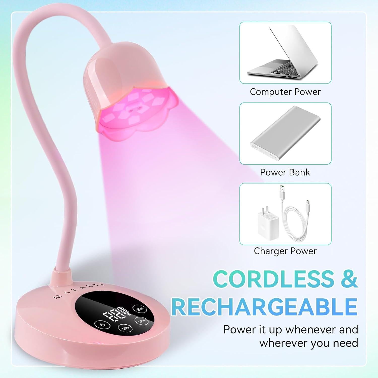 Lámpara UV LED Makartt Rosa 30W Portátil con Sensor Automático