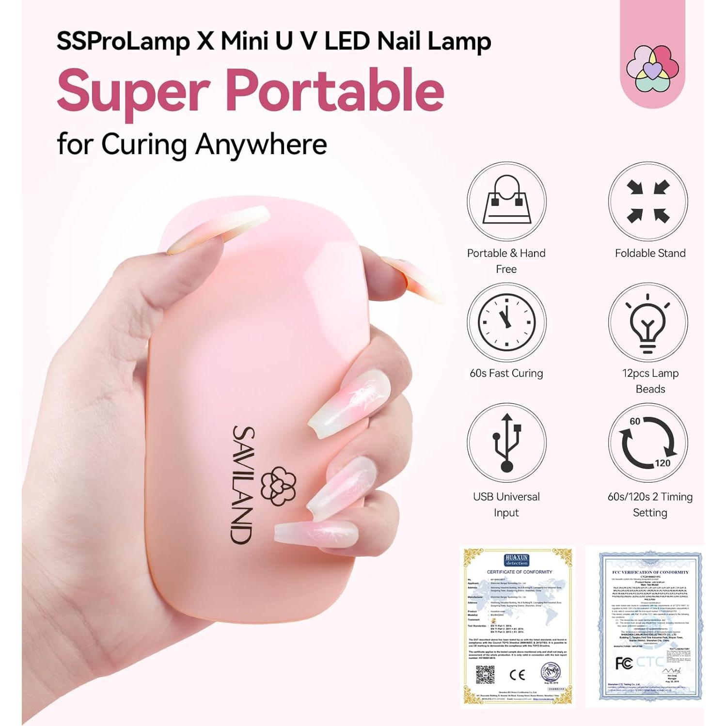 Lámpara UV LED Saviland SSPro X 12W Rosa Plegable 2 Temporizadores