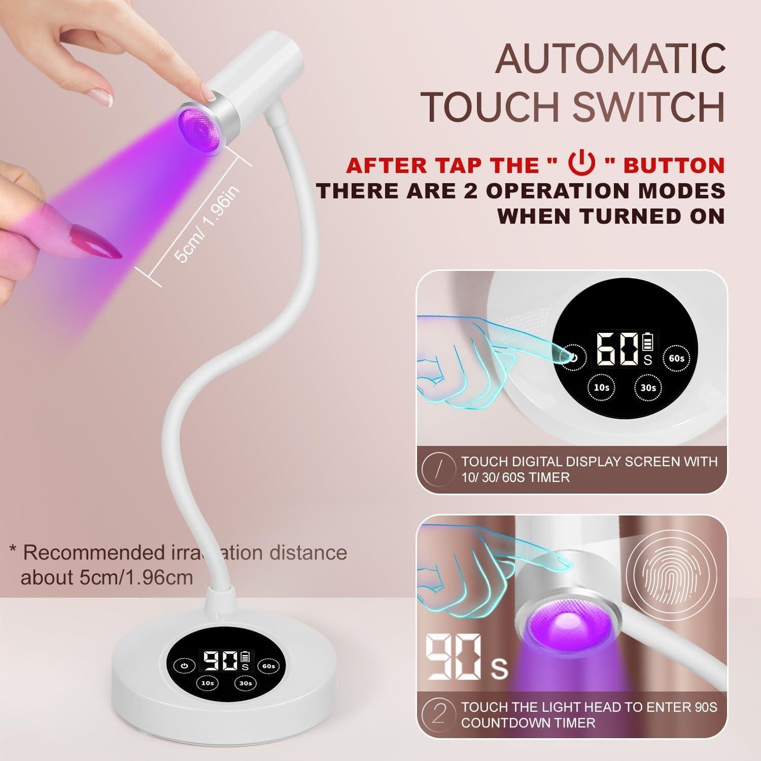 Lámpara de Uñas UV LED AORAEM Recargable 12W Cuello de Ganso