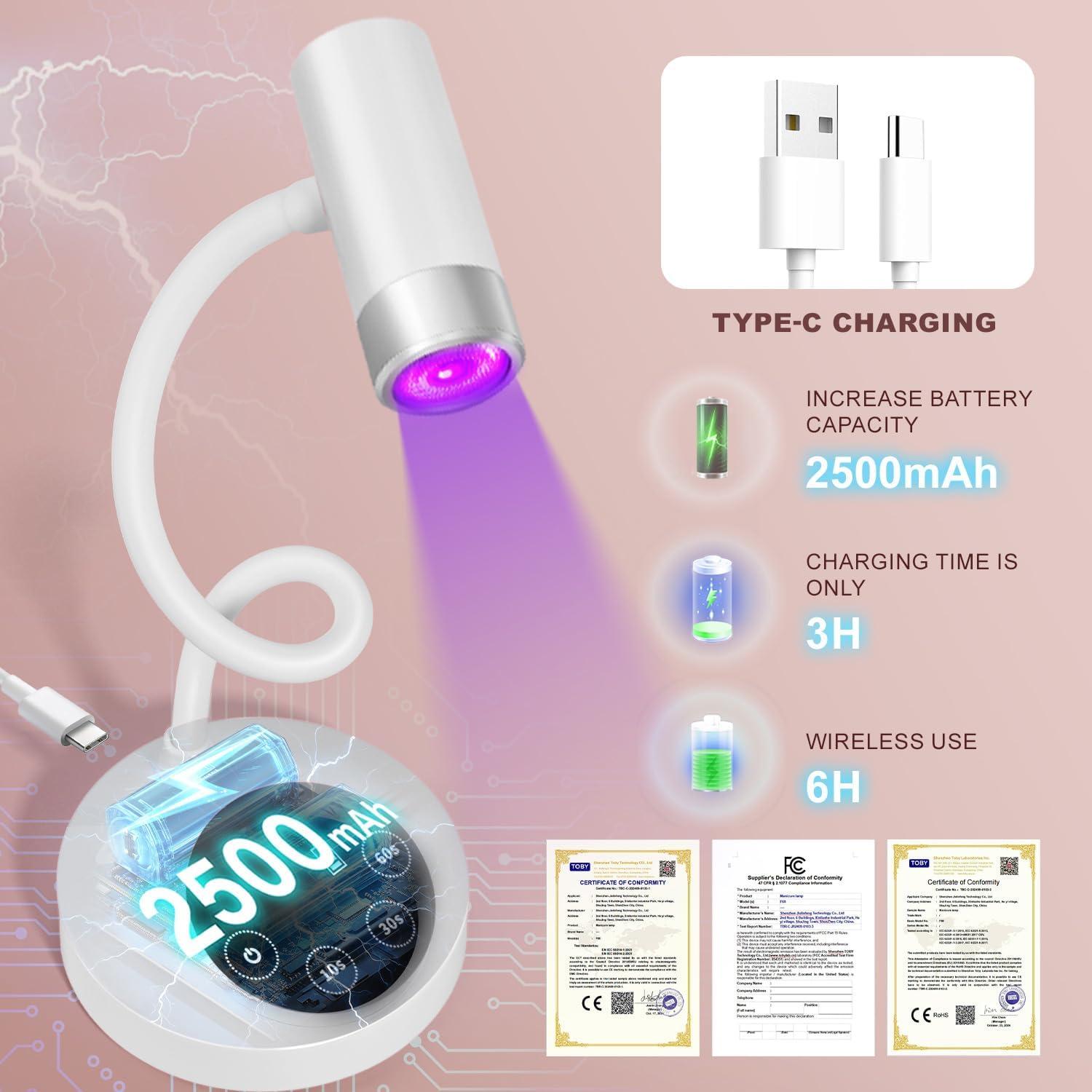 Lámpara de Uñas UV LED AORAEM Recargable 12W Cuello de Ganso