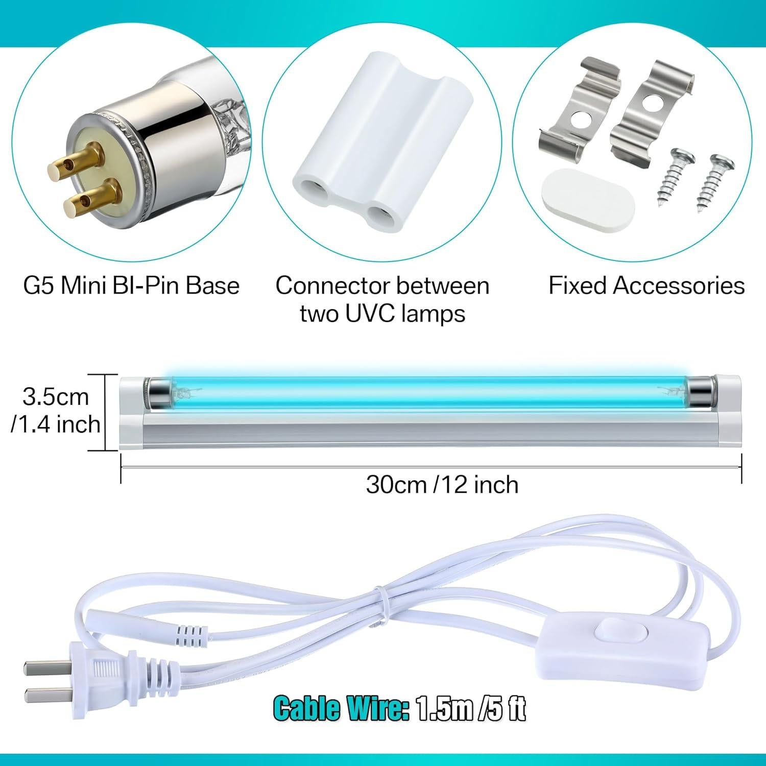 Lámpara Germicida UVC Qualirey 8W con Ozono 110V - Desinfección