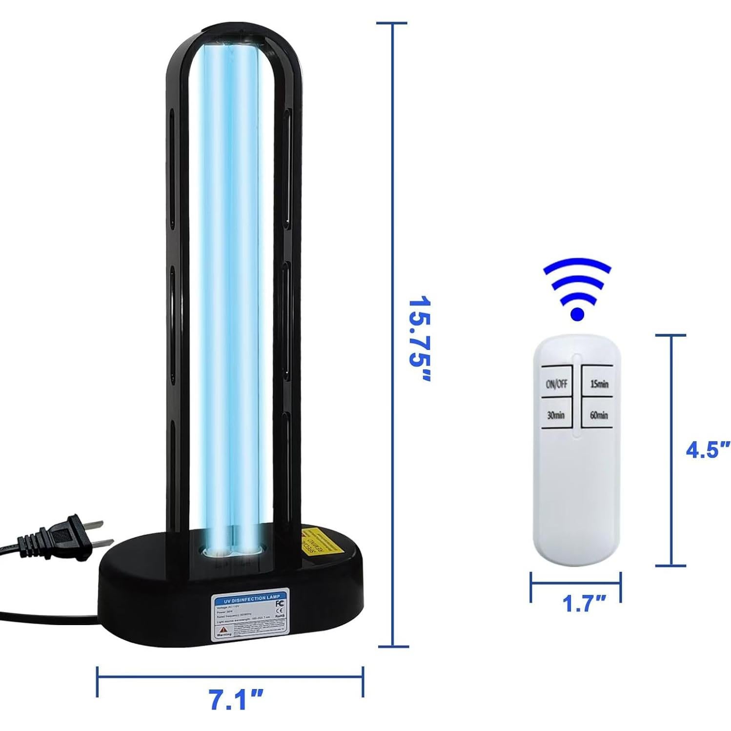 Luz UVC Desinfectante 2x38W MTP con Temporizador 15/30/60 min