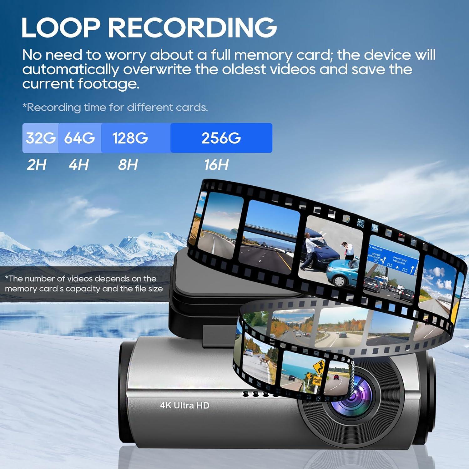 Dash Cam Front and Rear,3" IPS Screen Dash Camera for Cars,Car Camera 4K HD Front & 1080P Rear,5GHz WiFi&APP dashcams,Dual Camera,G-Sensor,Night Vision,24/7 Parking Monitoring,Loop Recording,free64GB