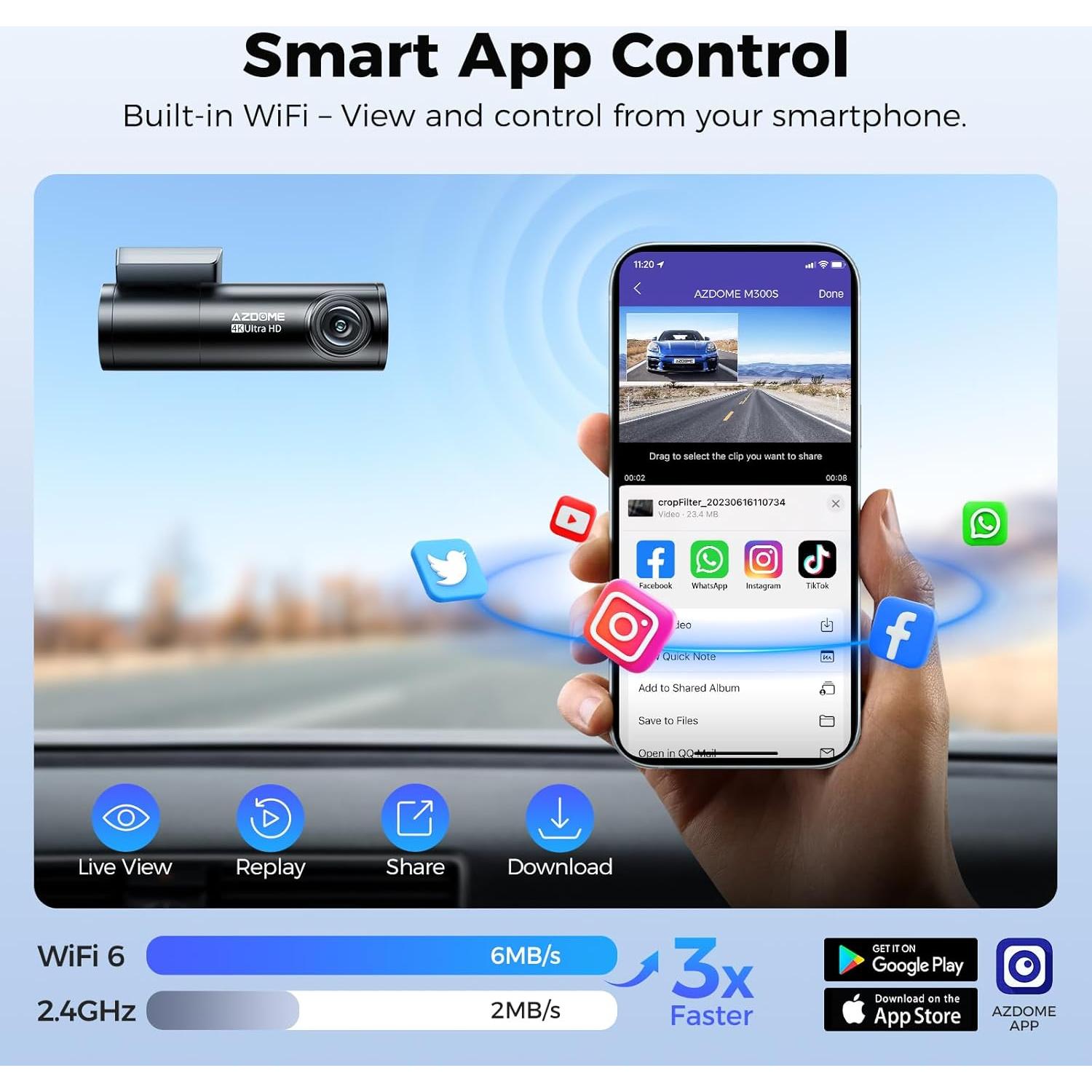 Cámara Dash AZDOME M300S 4K Doble Delantera y Trasera GPS