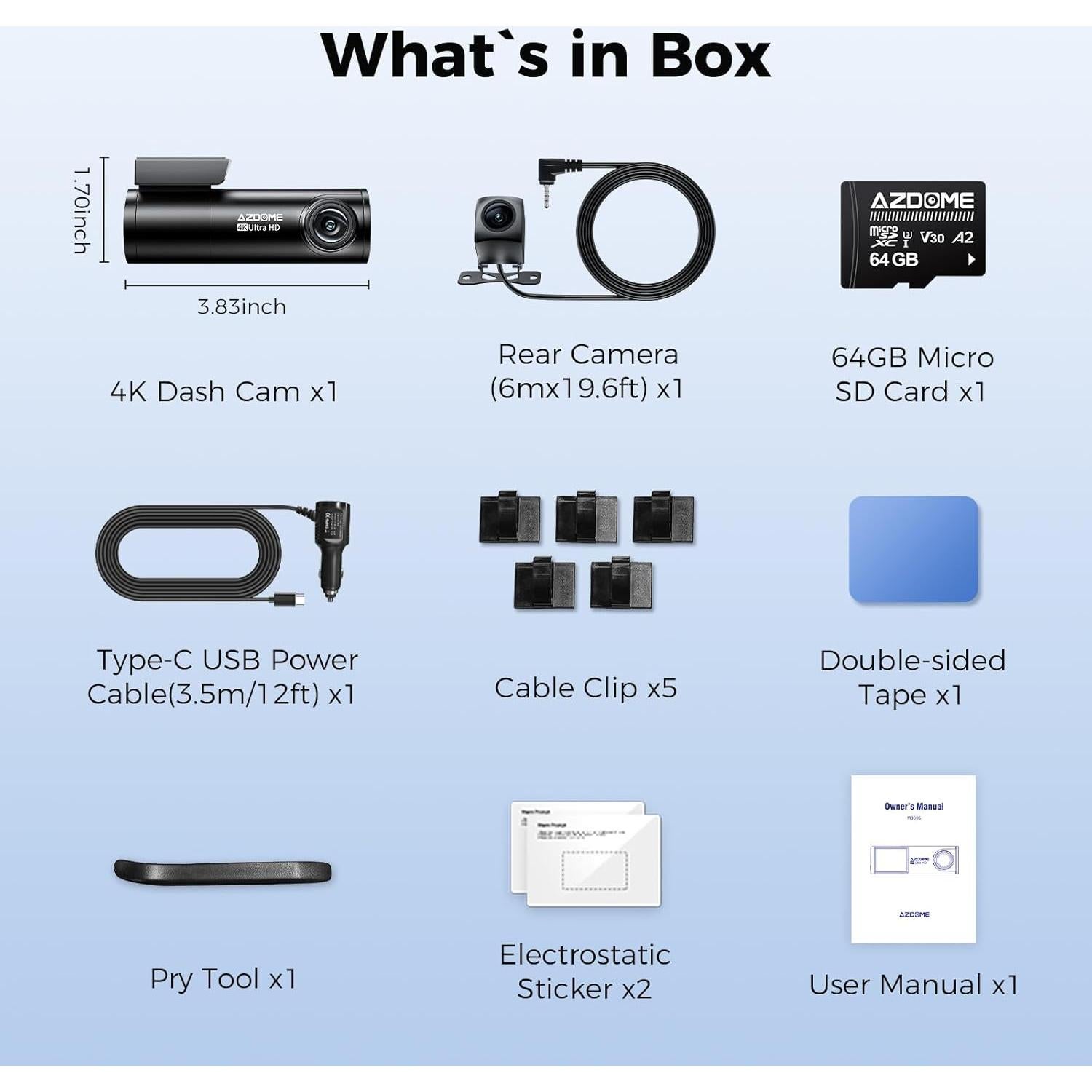 Cámara Dash AZDOME M300S 4K Doble Delantera y Trasera GPS