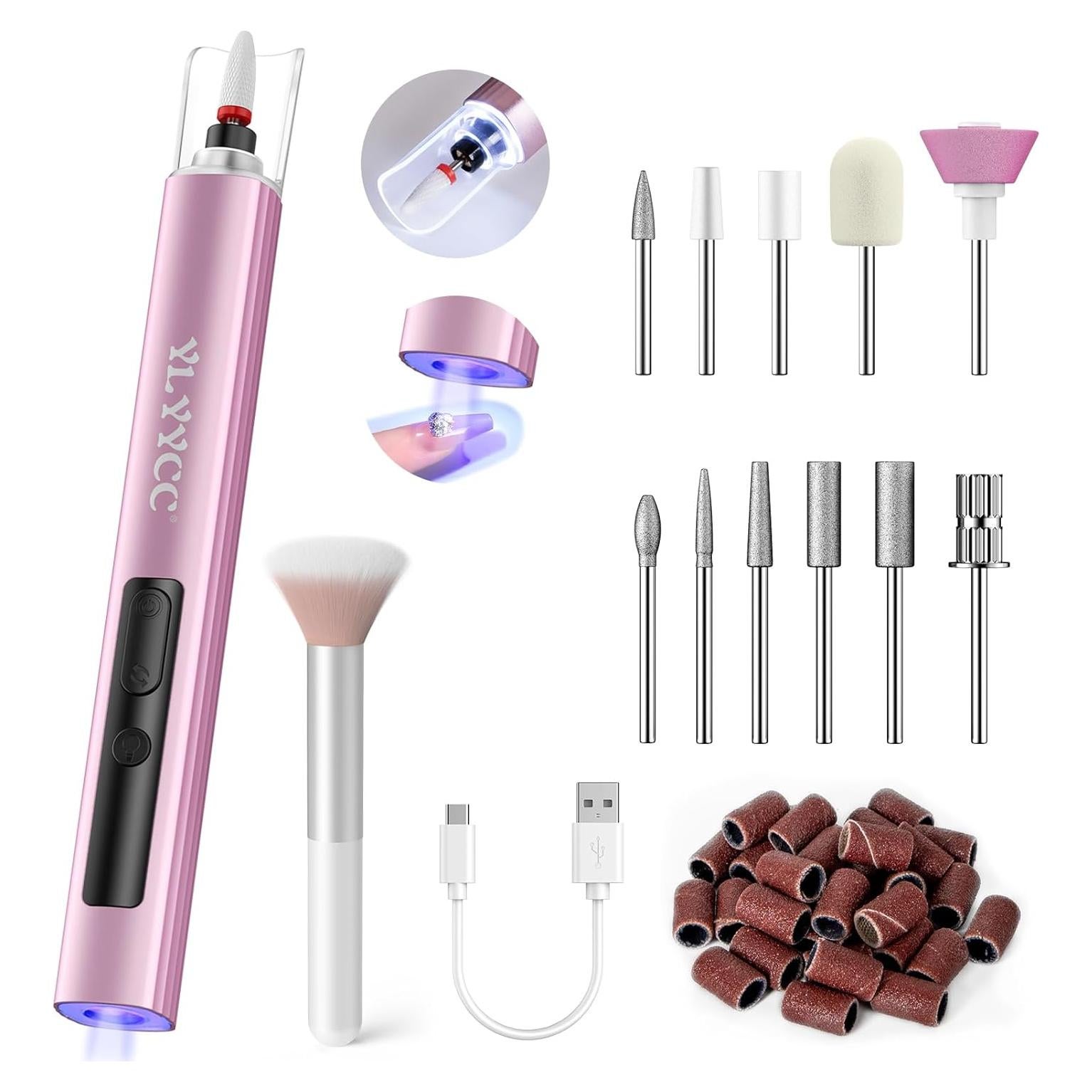 Taladro de Uñas Inalámbrico YLYYCC Rosa con Lámpara UV