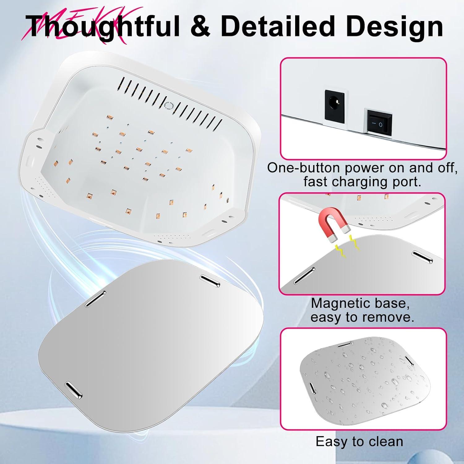 Lámpara UV LED MEKK para Uñas de Gel - Inalámbrica, 48W, Negro