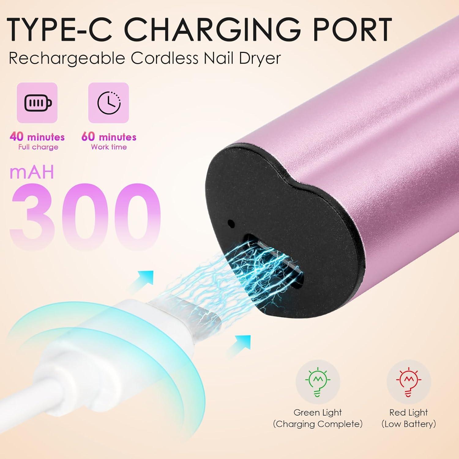 Lámpara UV de Mano 10W Rosa para Uñas de Gel - Recargable USB