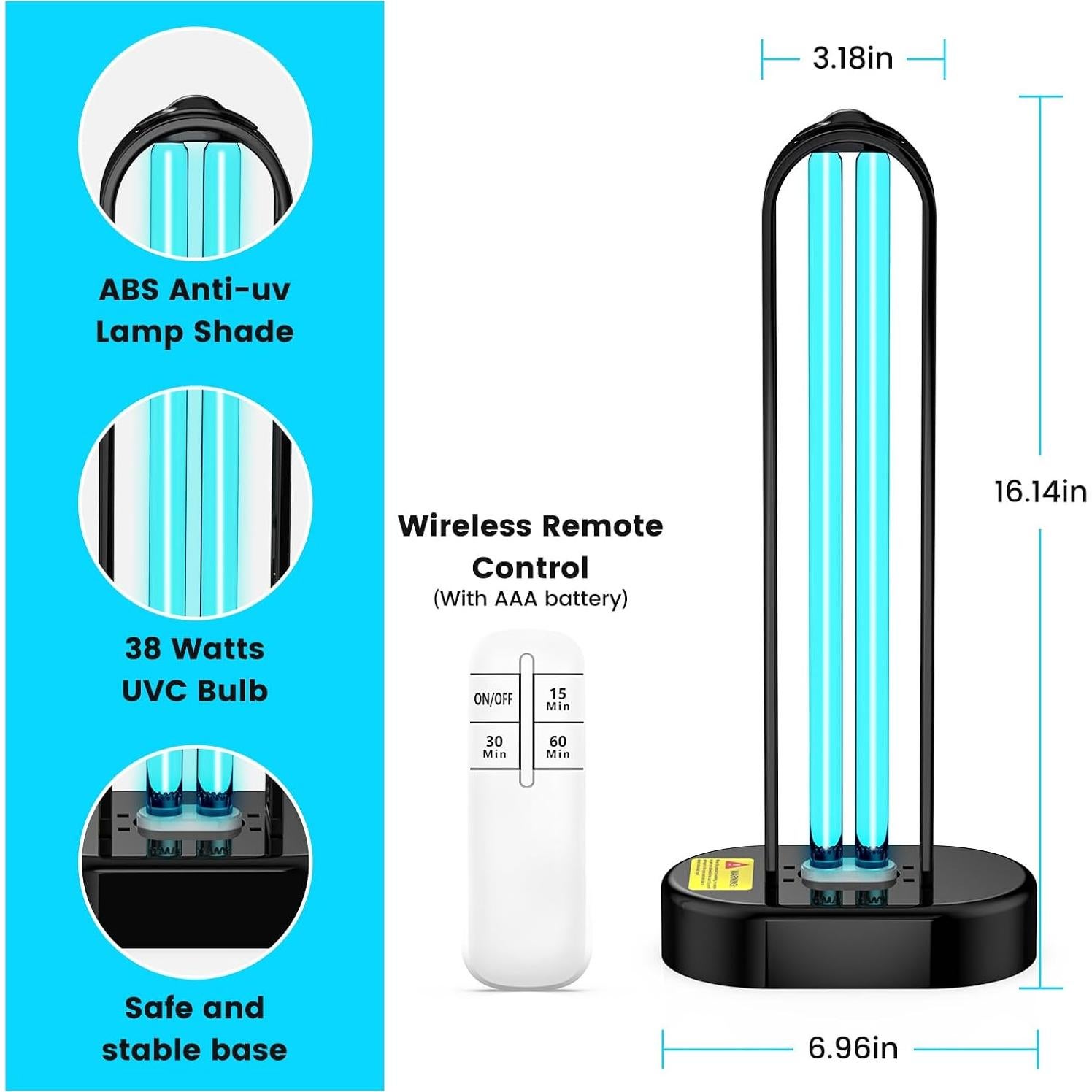 Lámpara UV Desinfectante ZETAWALE con Control Remoto 60 min