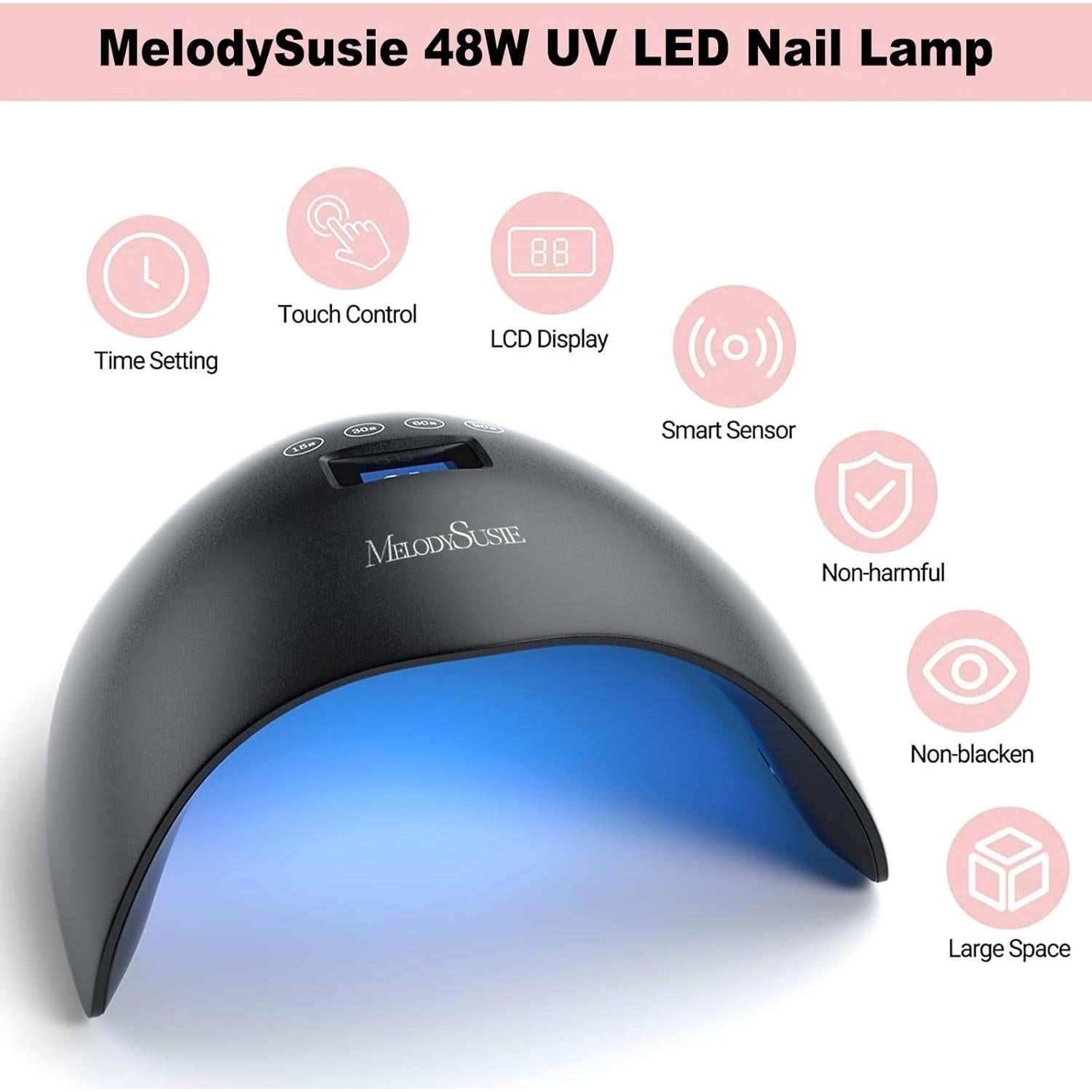 Lámpara de Uñas LED UV 48W MelodySusie - Negra, 4 Temporizadores