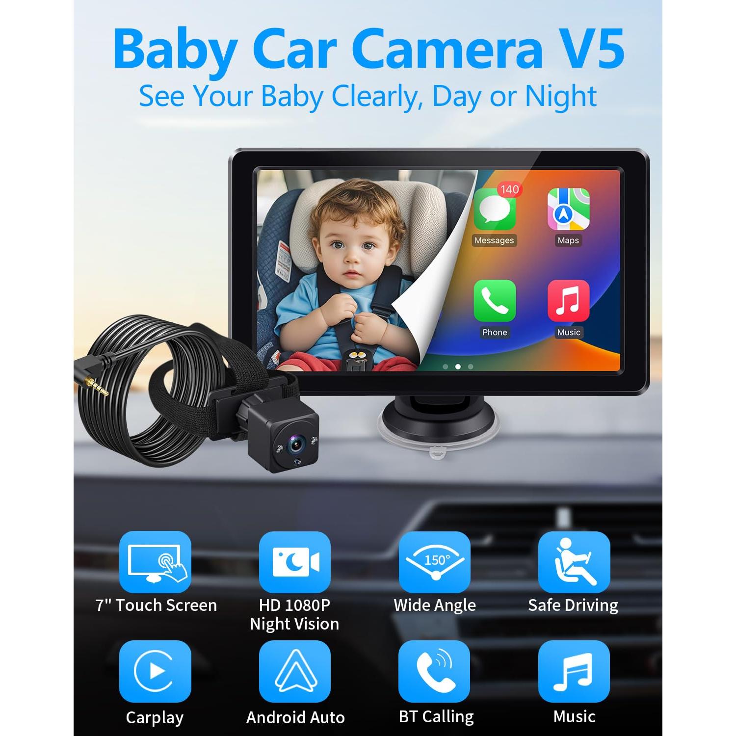 Cámara de Coche para Bebé Faninso V5 con Pantalla 18 cm HD