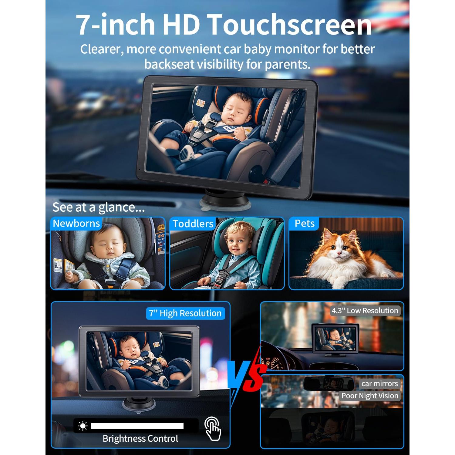 Cámara de Coche para Bebé Faninso V5 con Pantalla 18 cm HD