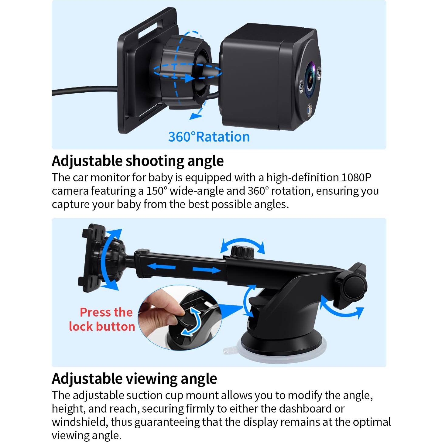 Cámara de Coche para Bebé Faninso V5 con Pantalla 18 cm HD