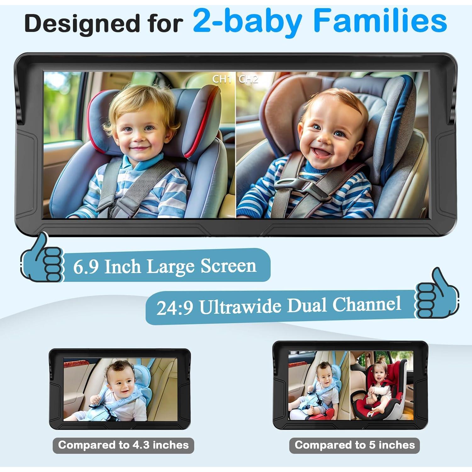 Cámara Doble para Bebés en Auto Fodkh - Pantalla 6.9" HD