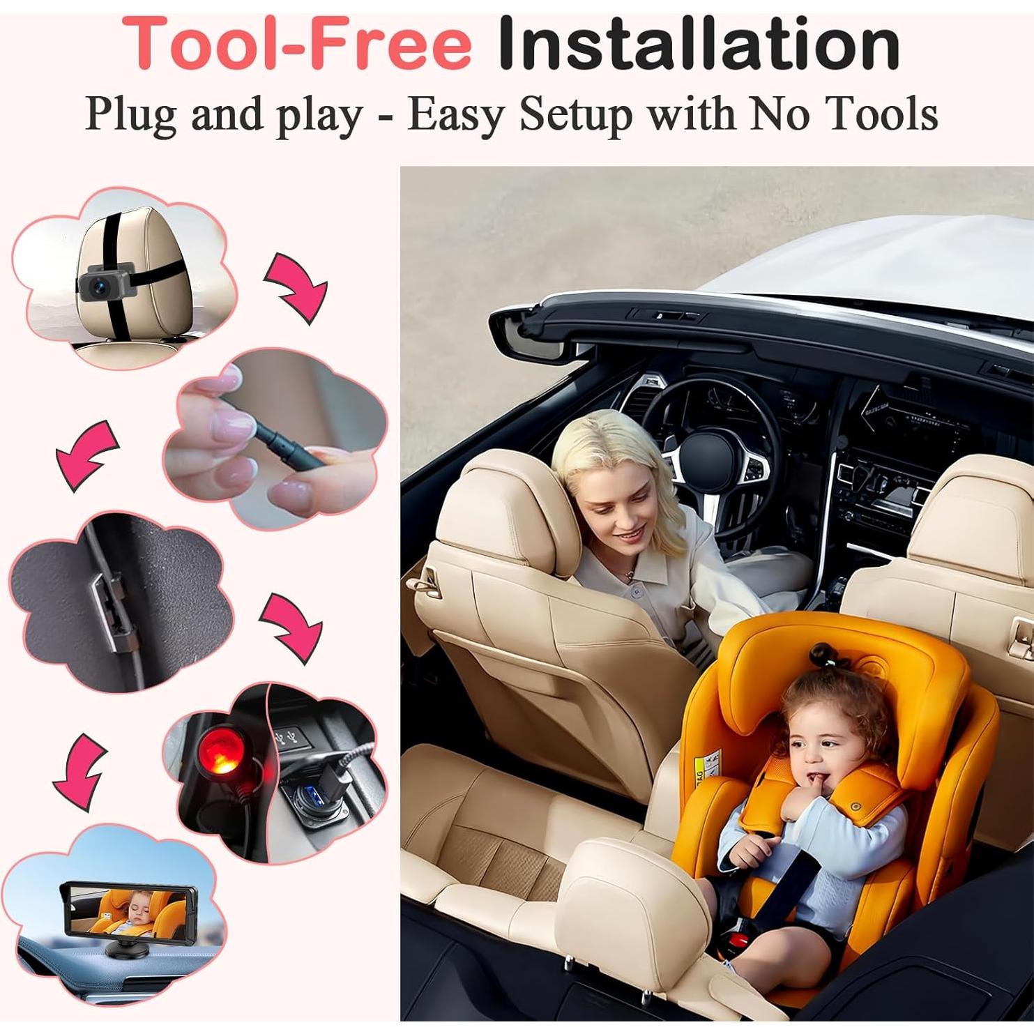 Cámara Doble para Bebés en Auto Fodkh - Pantalla 6.9" HD