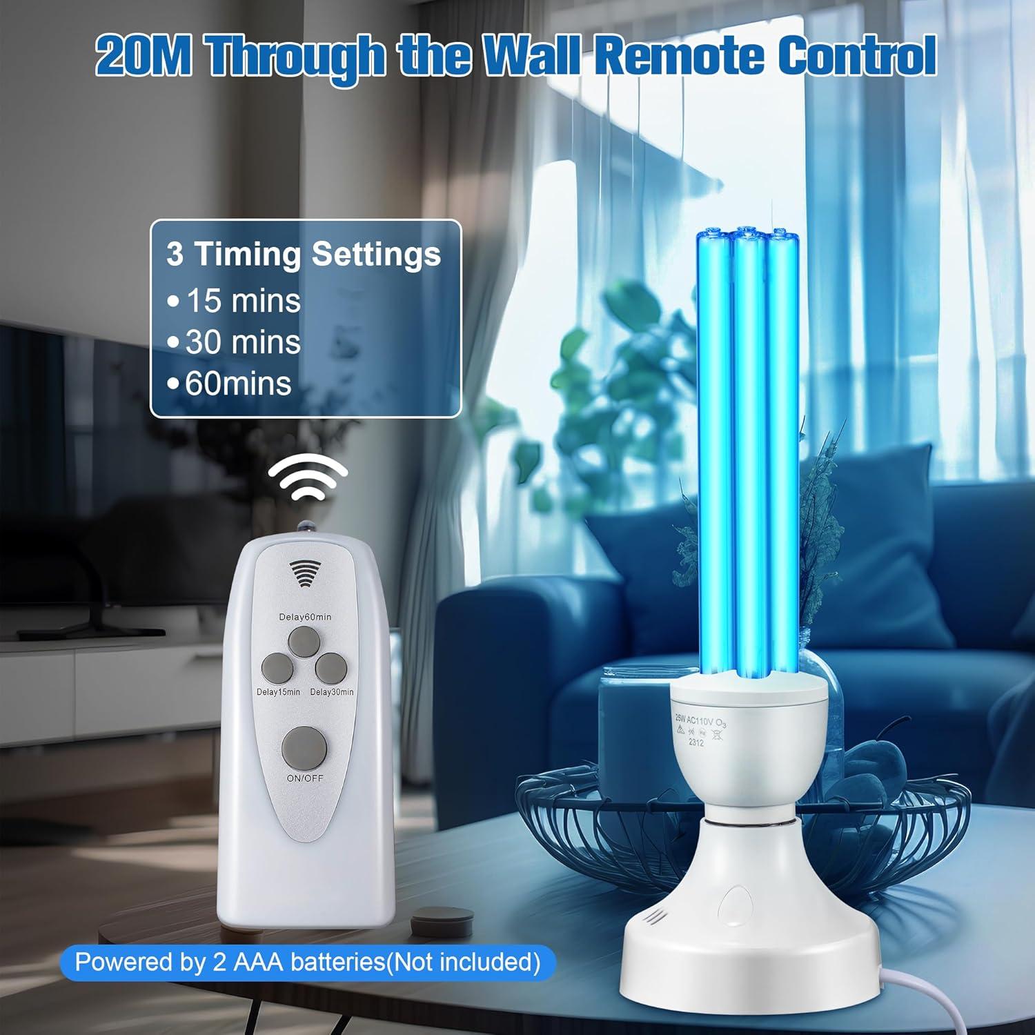 Qualirey Lámpara UV E27 25W con Control Remoto y Ozono