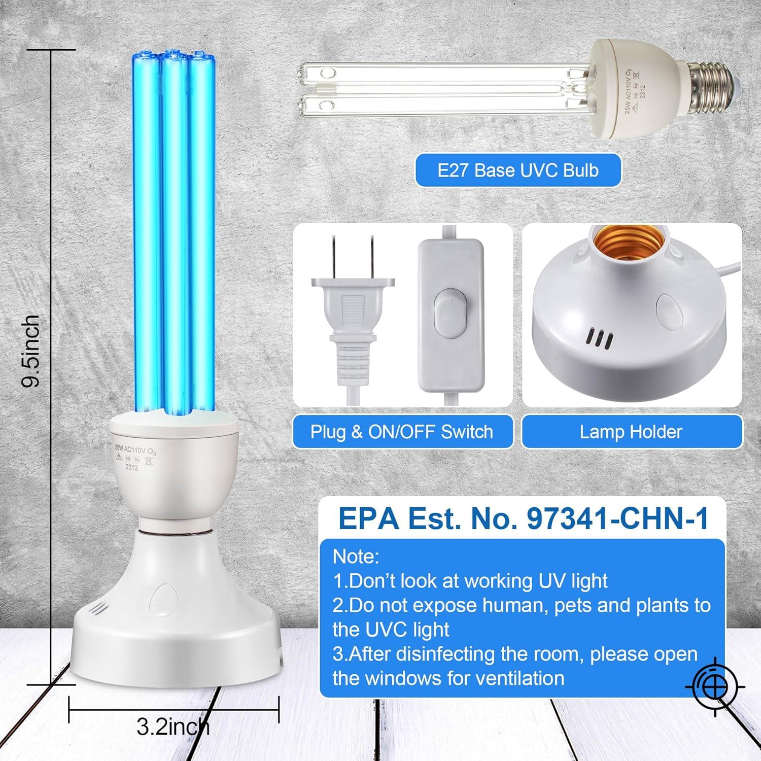Qualirey Lámpara UV E27 25W con Control Remoto y Ozono