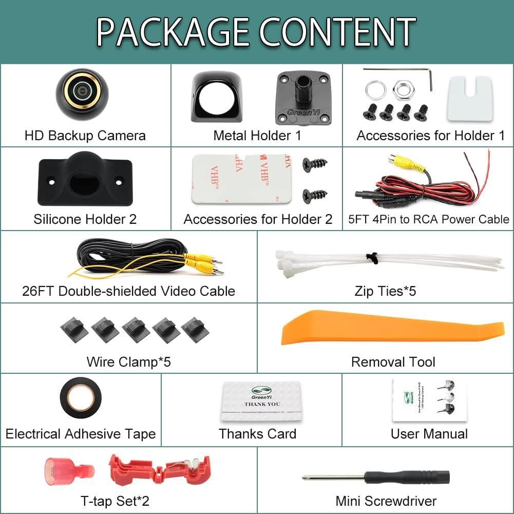 Cámara de Respaldo GreenYi AHD 720P con Bisel Dorado 170°