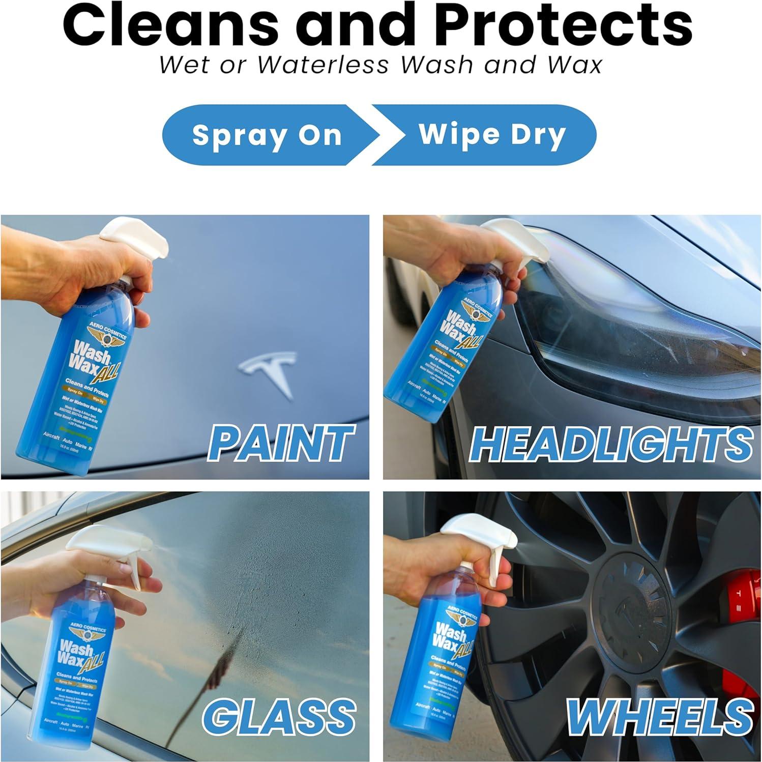 Wet or Waterless Car Wash Wax 128 Fl. oz, UV Protection. Cleans, Protects, and Shines. Aircraft Quality Just Spray On and Wipe Dry Anywhere, Anytime, Home, Office, School, Garage, Parking Lots.